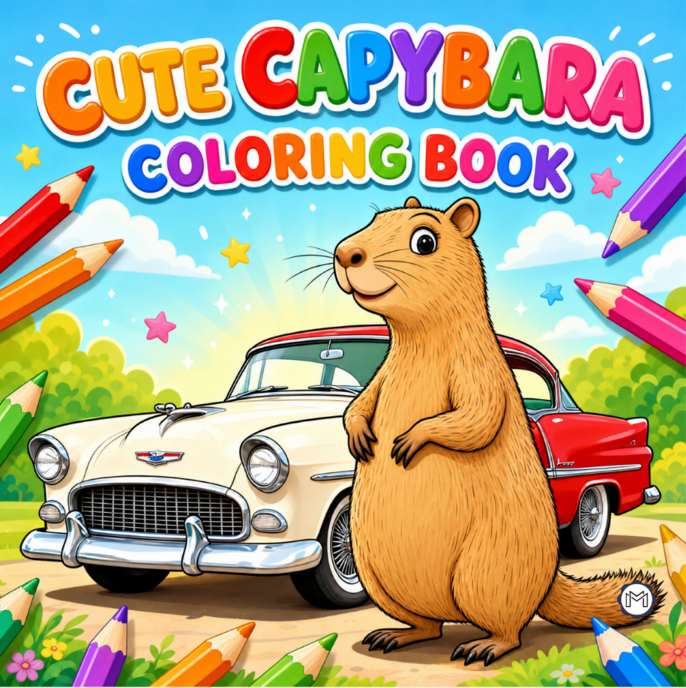 Cute Cozy Funny Capybara Animal Coloring Book Gift for Adults Kids Boys Girls Teens: Single Sided Bold and Easy Cool Capybara Coloring Book