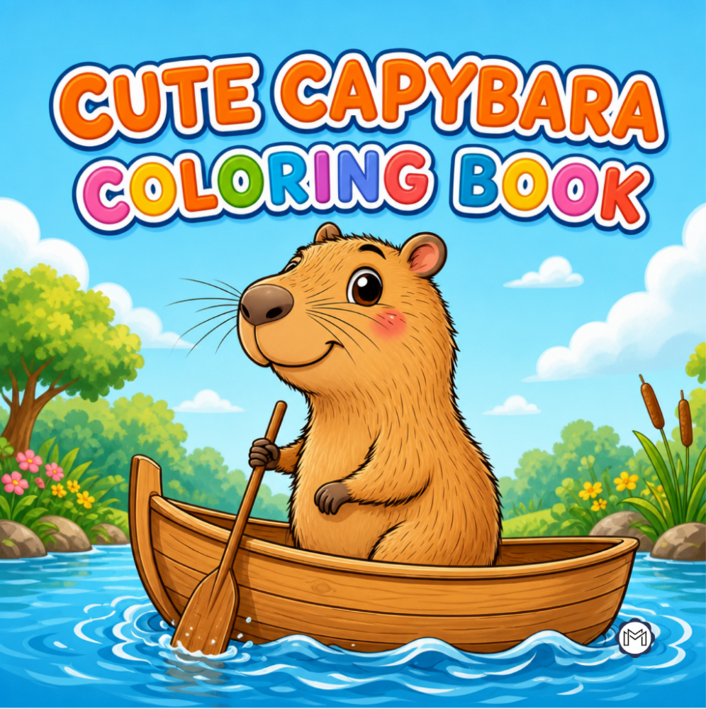 Cute Cozy Funny Capybara Animal Coloring Book Gift for Adults Kids Boys Girls Teens: Single Sided Bold and Easy Cool Capybara Coloring Book