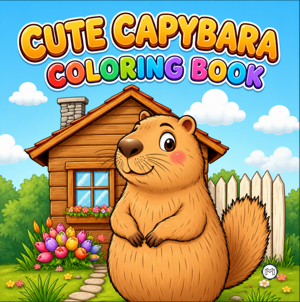 Cute Cozy Funny Capybara Animal Coloring Book Gift for Adults Kids Boys Girls Teens: Single Sided Bold and Easy Cool Capybara Coloring Book