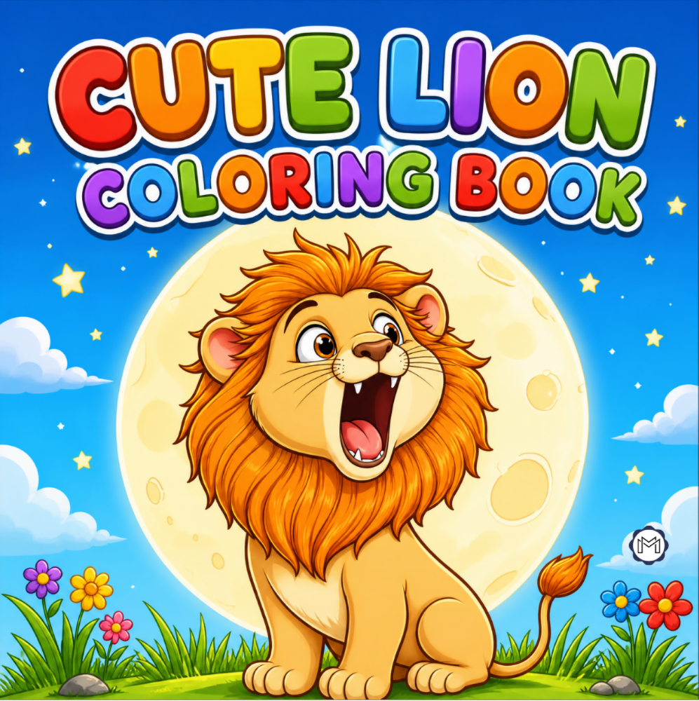 Cute Cozy Funny Lion Animal Coloring Book Gift for Adults Kids Boys Girls Teens: Single Sided Bold and Easy Cool Lion Themed Coloring Book