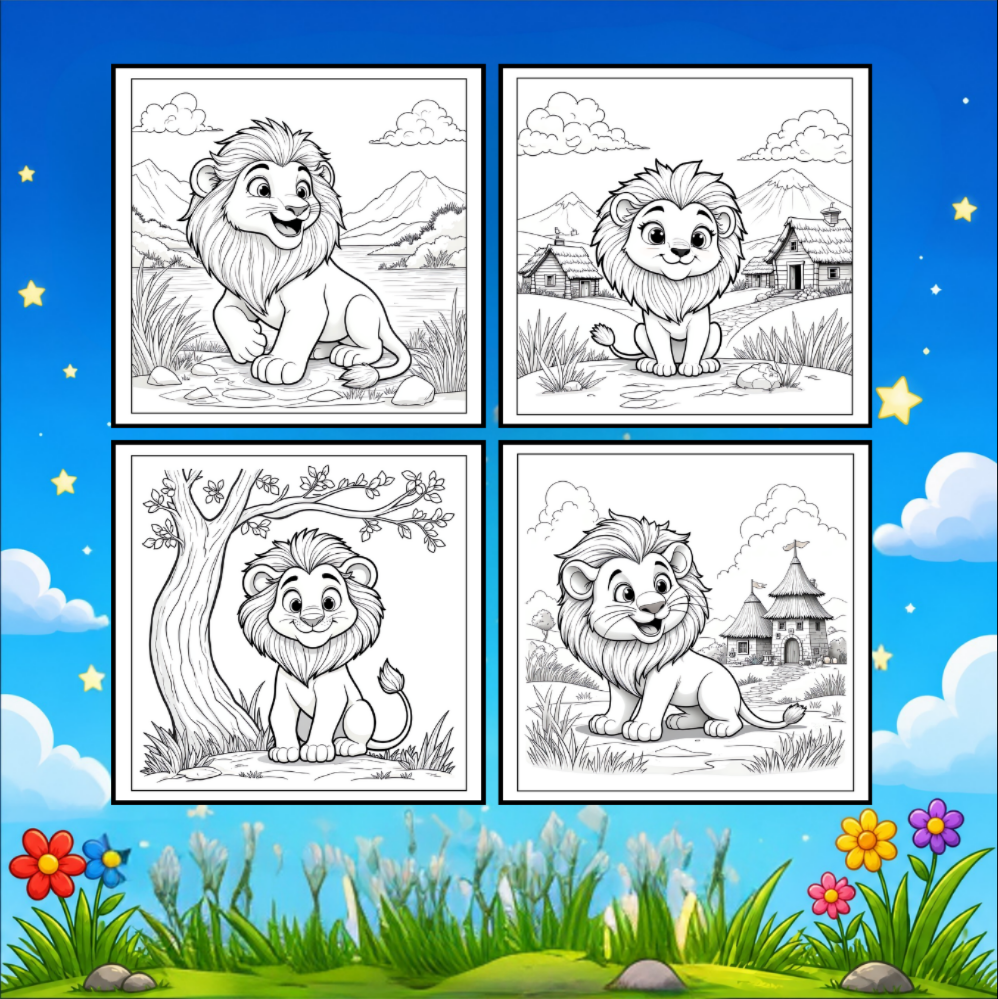 Cute Cozy Funny Lion Animal Coloring Book Gift for Adults Kids Boys Girls Teens: Single Sided Bold and Easy Cool Lion Themed Coloring Book