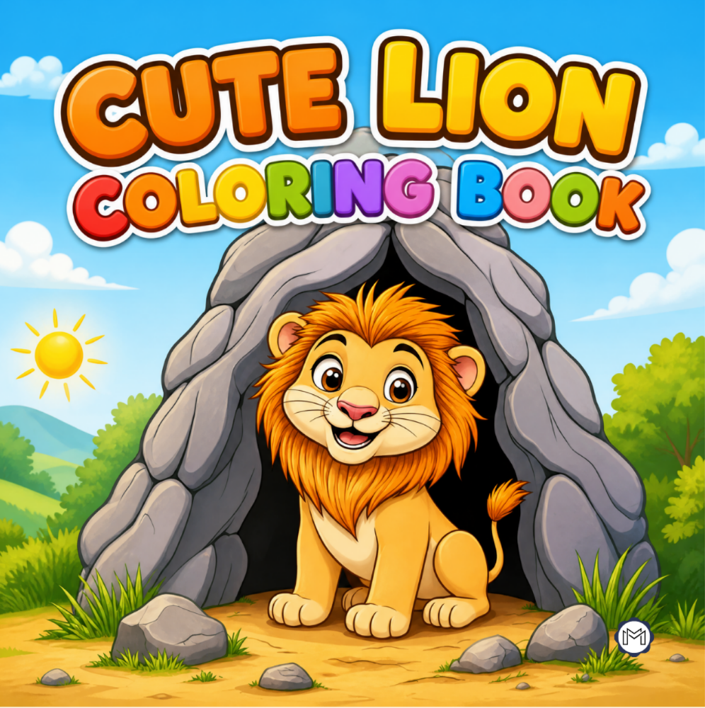 Cute Cozy Funny Lion Animal Coloring Book Gift for Adults Kids Boys Girls Teens: Single Sided Bold and Easy Cool Lion Themed Coloring Book