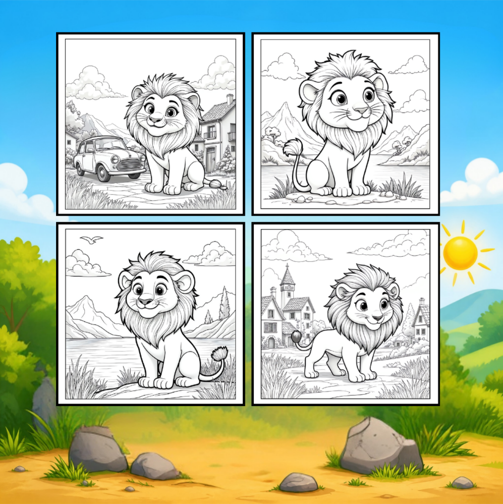 Cute Cozy Funny Lion Animal Coloring Book Gift for Adults Kids Boys Girls Teens: Single Sided Bold and Easy Cool Lion Themed Coloring Book