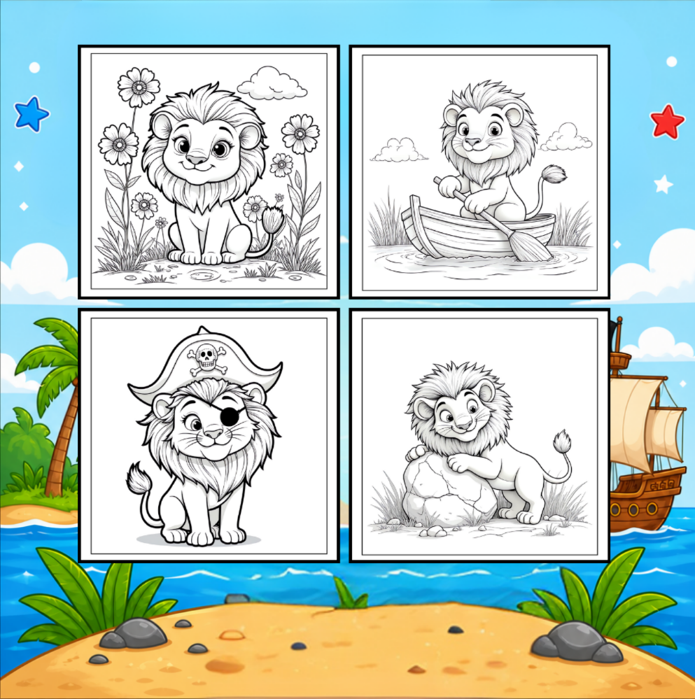 Cute Cozy Funny Lion Animal Coloring Book Gift for Adults Kids Boys Girls Teens: Single Sided Bold and Easy Cool Lion Themed Coloring Book