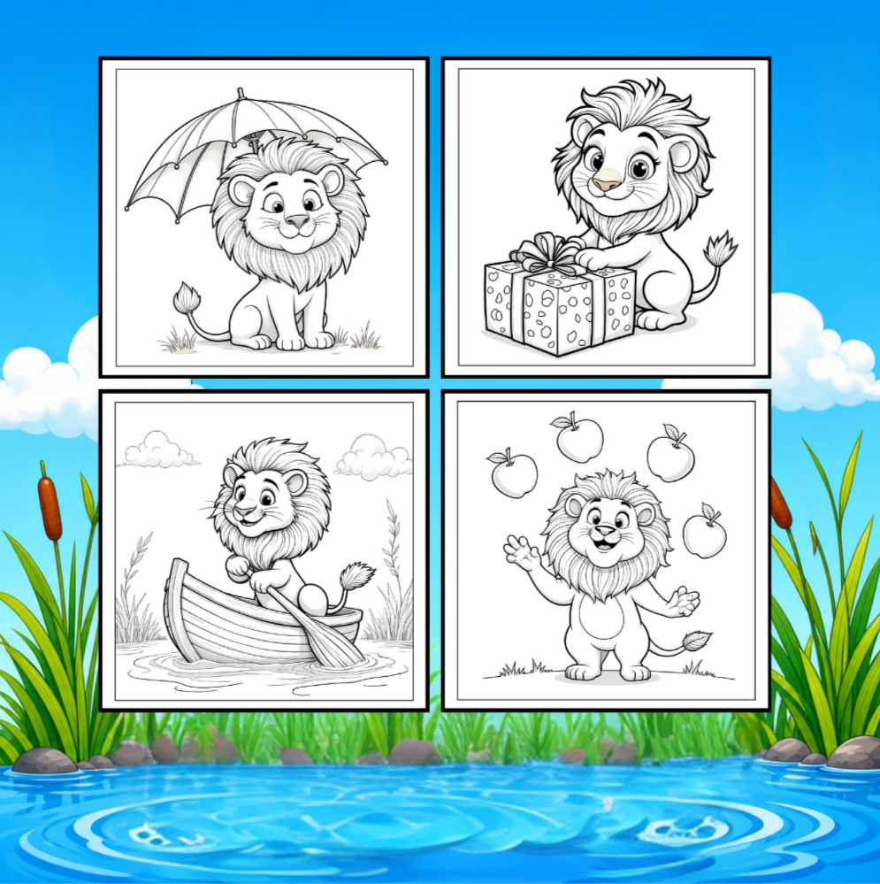 Cute Cozy Funny Lion Animal Coloring Book Gift for Adults Kids Boys Girls Teens: Single Sided Bold and Easy Cool Lion Themed Coloring Book