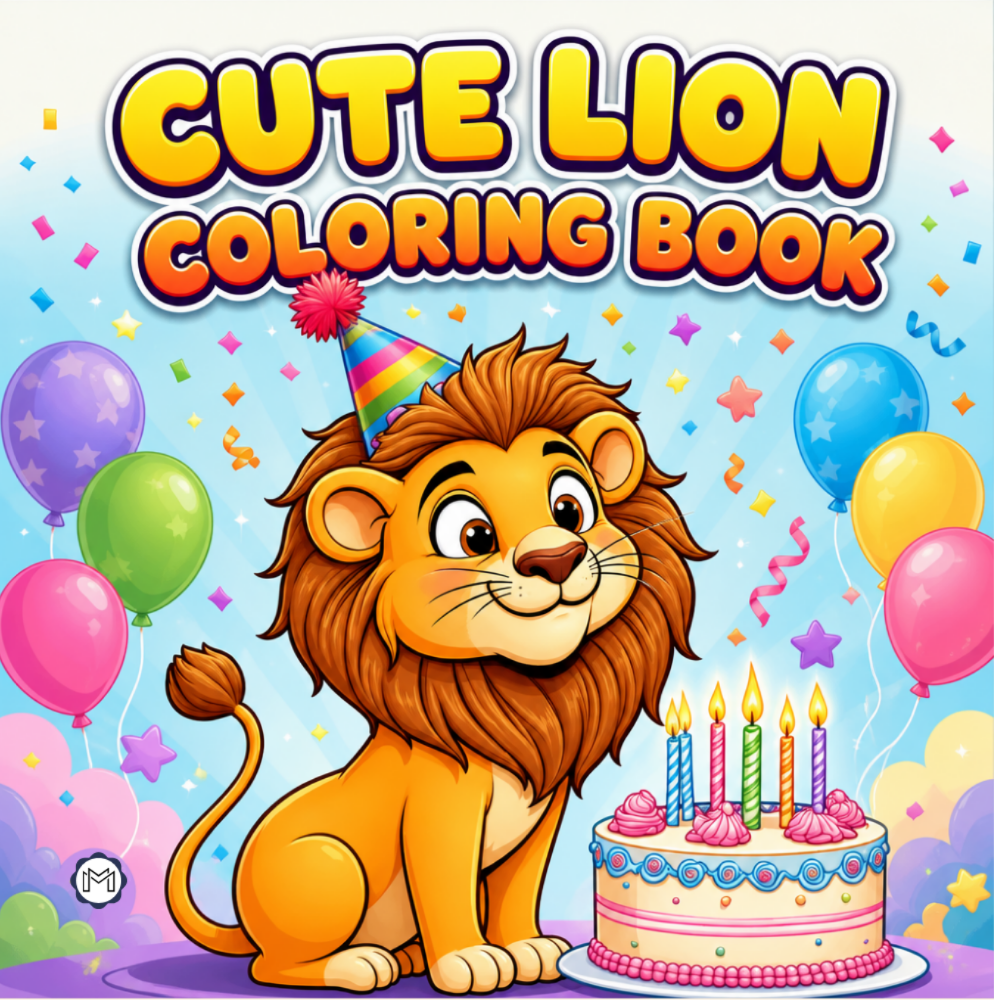 Cute Cozy Funny Lion Animal Coloring Book Gift for Adults Kids Boys Girls Teens: Single Sided Bold and Easy Cool Lion Themed Coloring Book