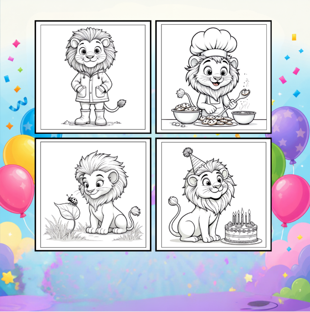 Cute Cozy Funny Lion Animal Coloring Book Gift for Adults Kids Boys Girls Teens: Single Sided Bold and Easy Cool Lion Themed Coloring Book