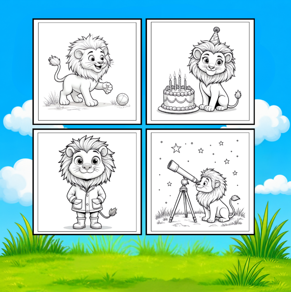Cute Cozy Funny Lion Animal Coloring Book Gift for Adults Kids Boys Girls Teens: Single Sided Bold and Easy Cool Lion Themed Coloring Book