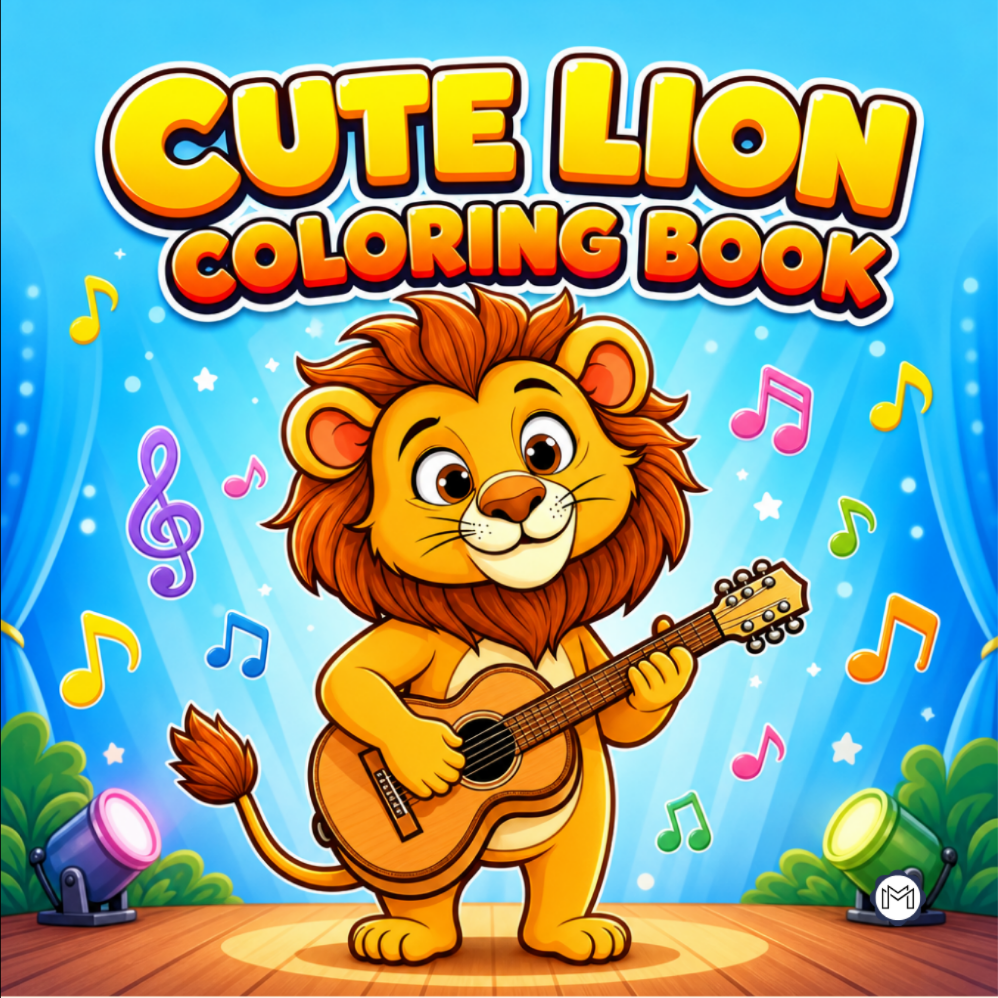 Cute Cozy Funny Lion Animal Coloring Book Gift for Adults Kids Boys Girls Teens: Single Sided Bold and Easy Cool Lion Themed Coloring Book