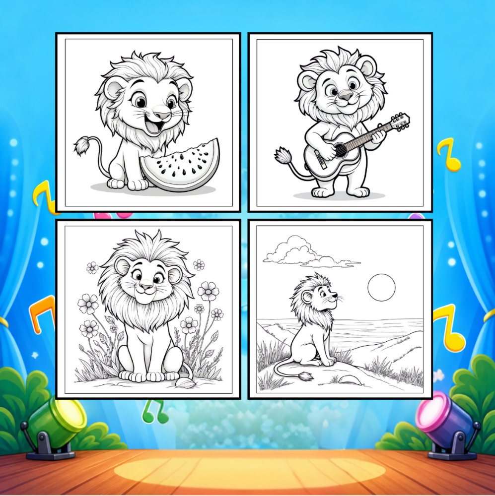 Cute Cozy Funny Lion Animal Coloring Book Gift for Adults Kids Boys Girls Teens: Single Sided Bold and Easy Cool Lion Themed Coloring Book