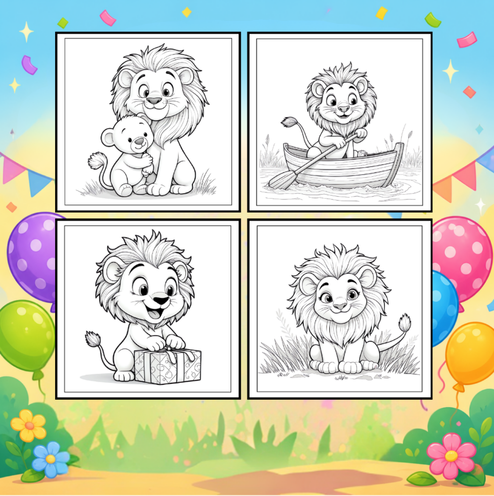 Cute Cozy Funny Lion Animal Coloring Book Gift for Adults Kids Boys Girls Teens: Single Sided Bold and Easy Cool Lion Themed Coloring Book