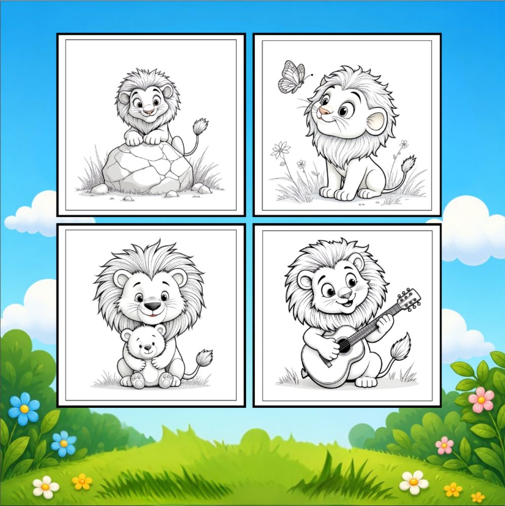Cute Cozy Funny Lion Animal Coloring Book Gift for Adults Kids Boys Girls Teens: Single Sided Bold and Easy Cool Lion Themed Coloring Book