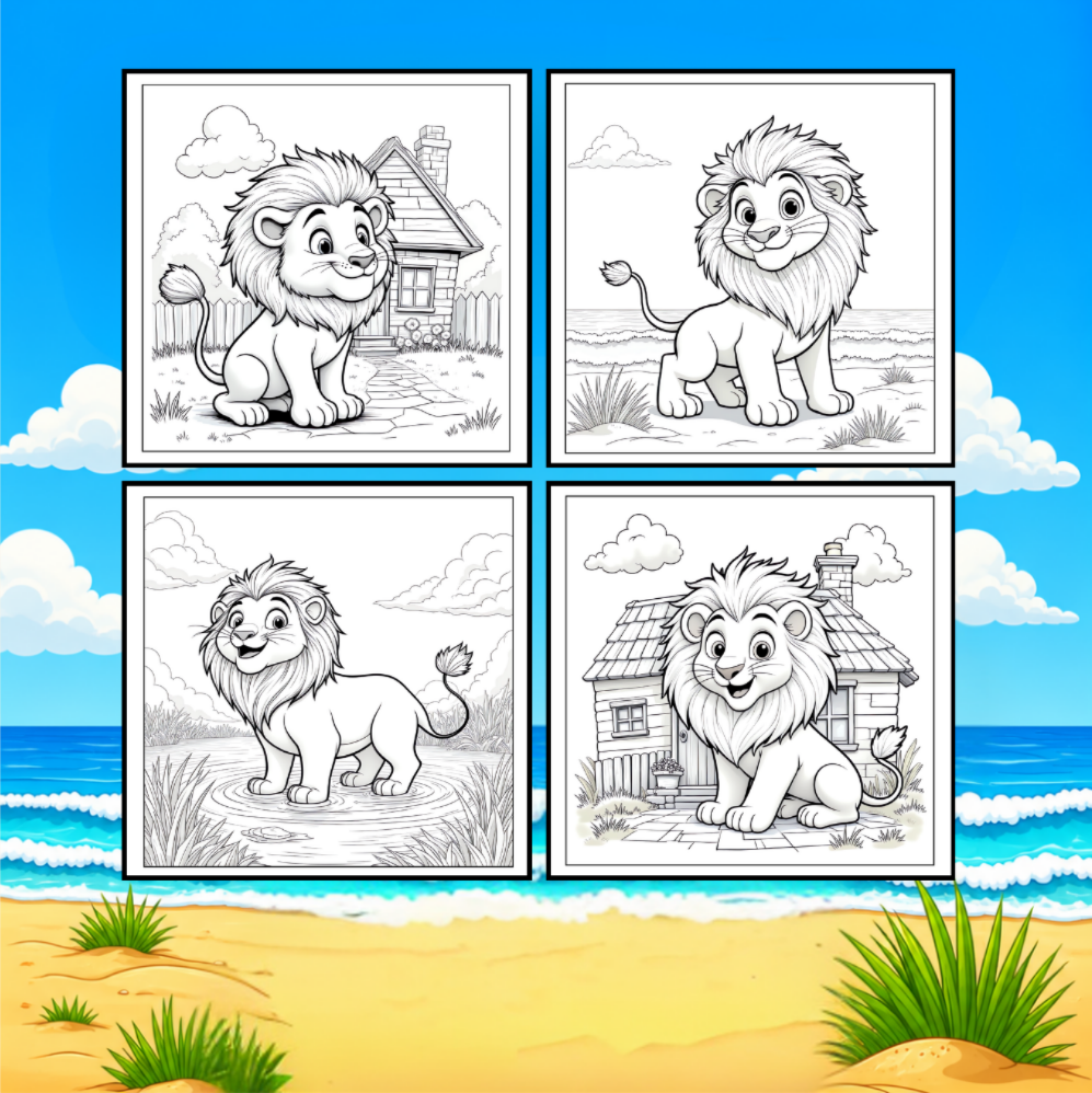 Cute Cozy Funny Lion Animal Coloring Book Gift for Adults Kids Boys Girls Teens: Single Sided Bold and Easy Cool Lion Themed Coloring Book
