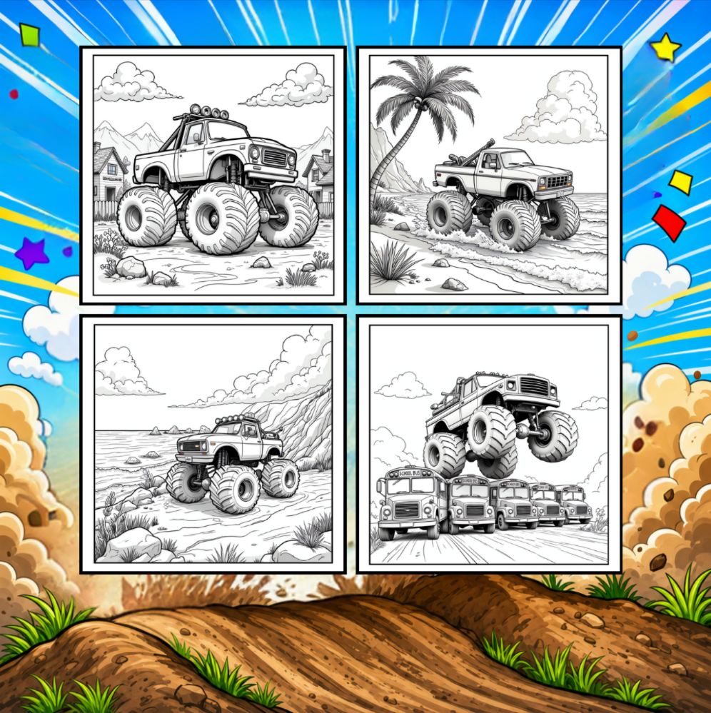 Monster Truck Coloring Book for Kids Adults: Easy Monster Truck Coloring Book Pages for Toddlers Boys Girls Adults