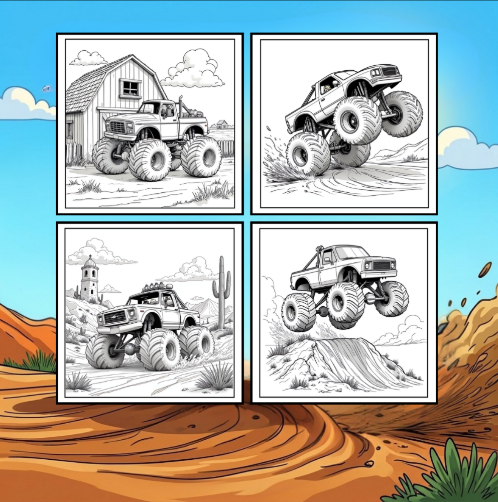 Monster Truck Coloring Book for Kids Adults: Easy Monster Truck Coloring Book Pages for Toddlers Boys Girls Adults