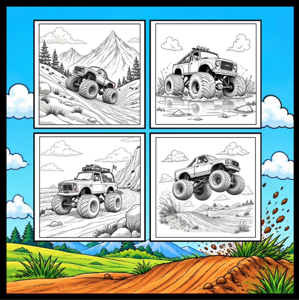 Monster Truck Coloring Book for Kids Adults: Easy Monster Truck Coloring Book Pages for Toddlers Boys Girls Adults