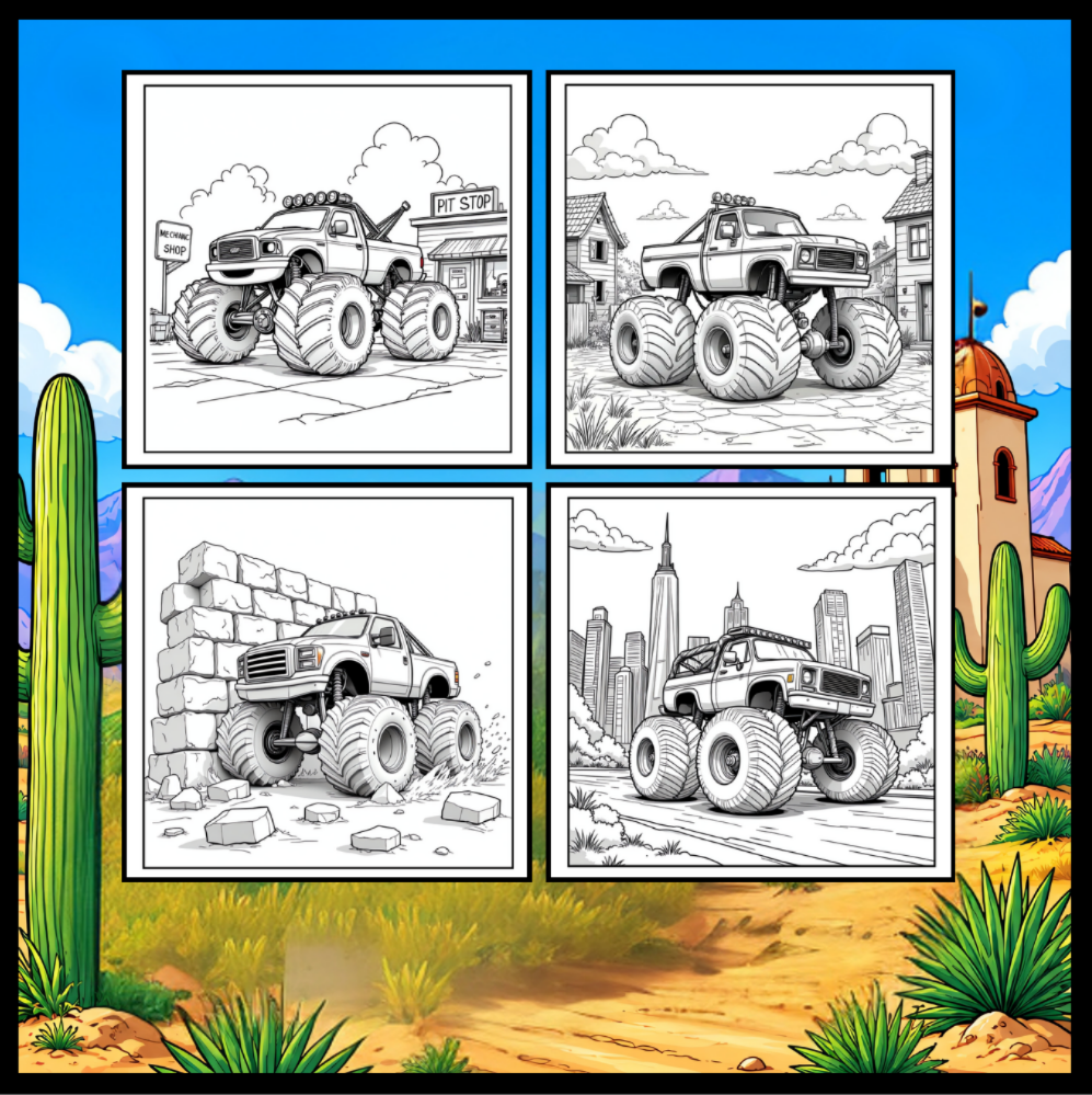 Monster Truck Coloring Book for Kids Adults: Easy Monster Truck Coloring Book Pages for Toddlers Boys Girls Adults
