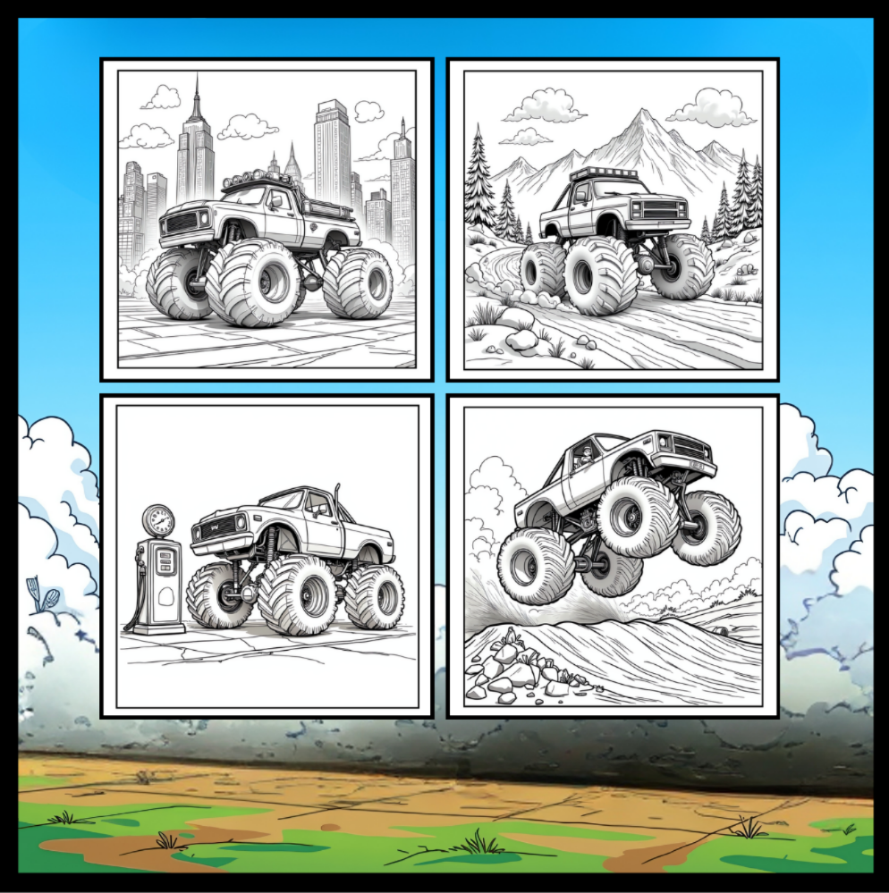 Monster Truck Coloring Book for Kids Adults: Easy Monster Truck Coloring Book Pages for Toddlers Boys Girls Adults