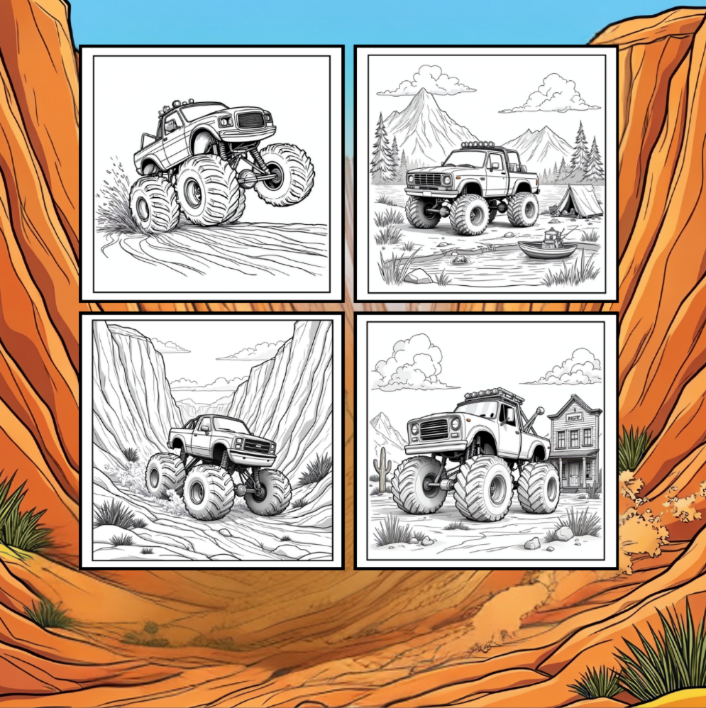 Monster Truck Coloring Book for Kids Adults: Easy Monster Truck Coloring Book Pages for Toddlers Boys Girls Adults