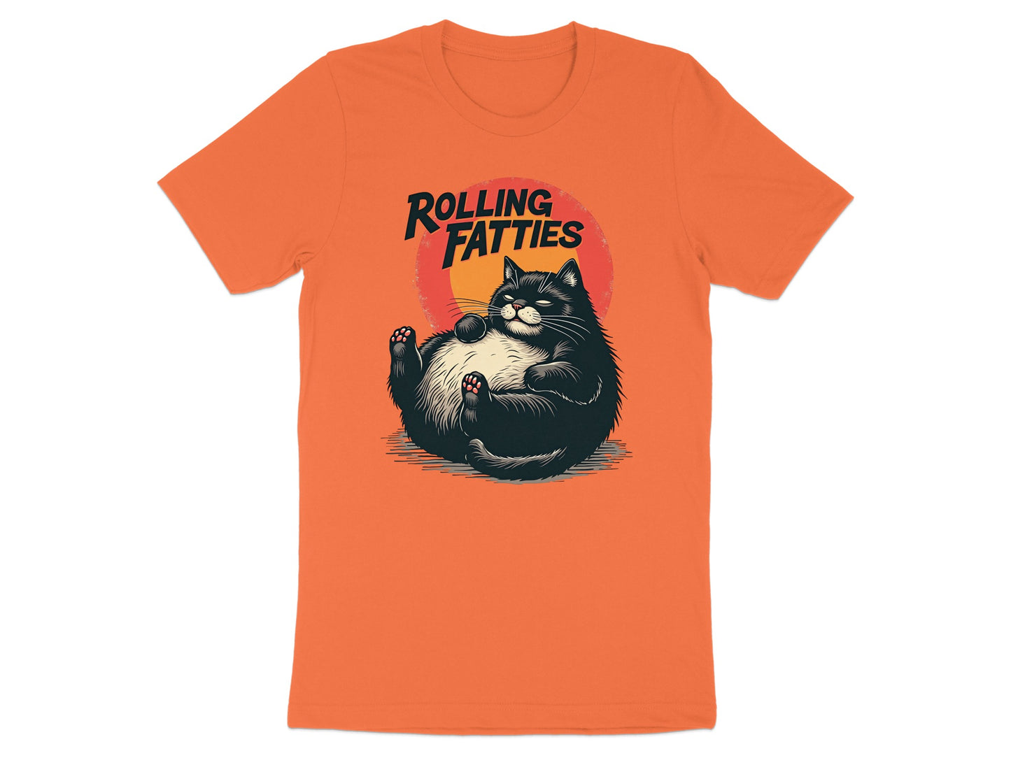 Black cat with "Rolling Fatties" text in a sun graphic.