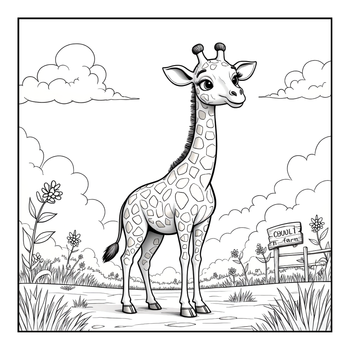 Cute Cozy Funny Giraffe Animal Coloring Book Gift for Adults Kids Boys Girls Teens: Single Sided Bold and Easy Little Giraffe Coloring Book