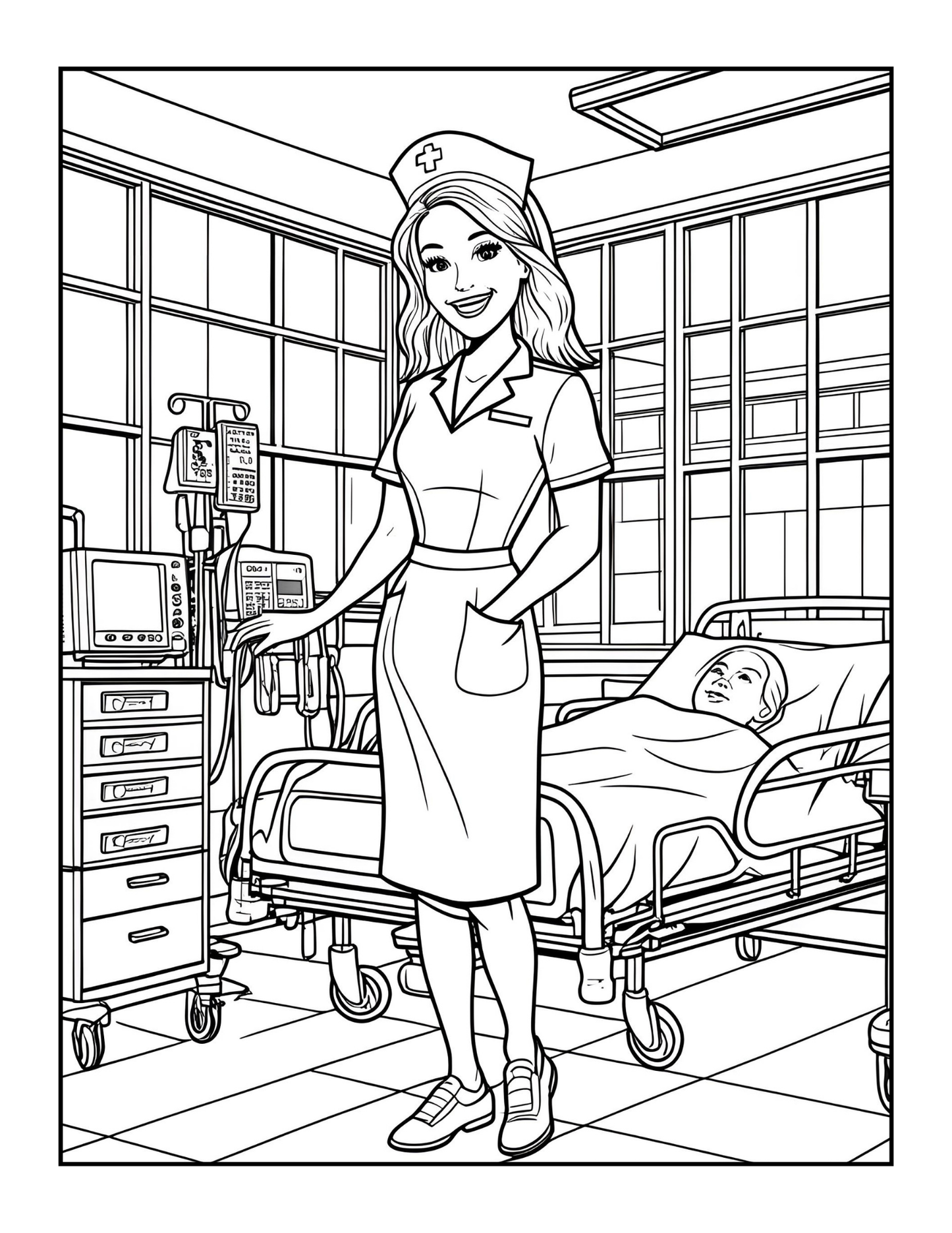 Nurse Coloring Book Gift for Adults Men Women Kids Young Boys Girls Teens 50 Pages Single Sided Hospital Nurse Coloring Activity Book