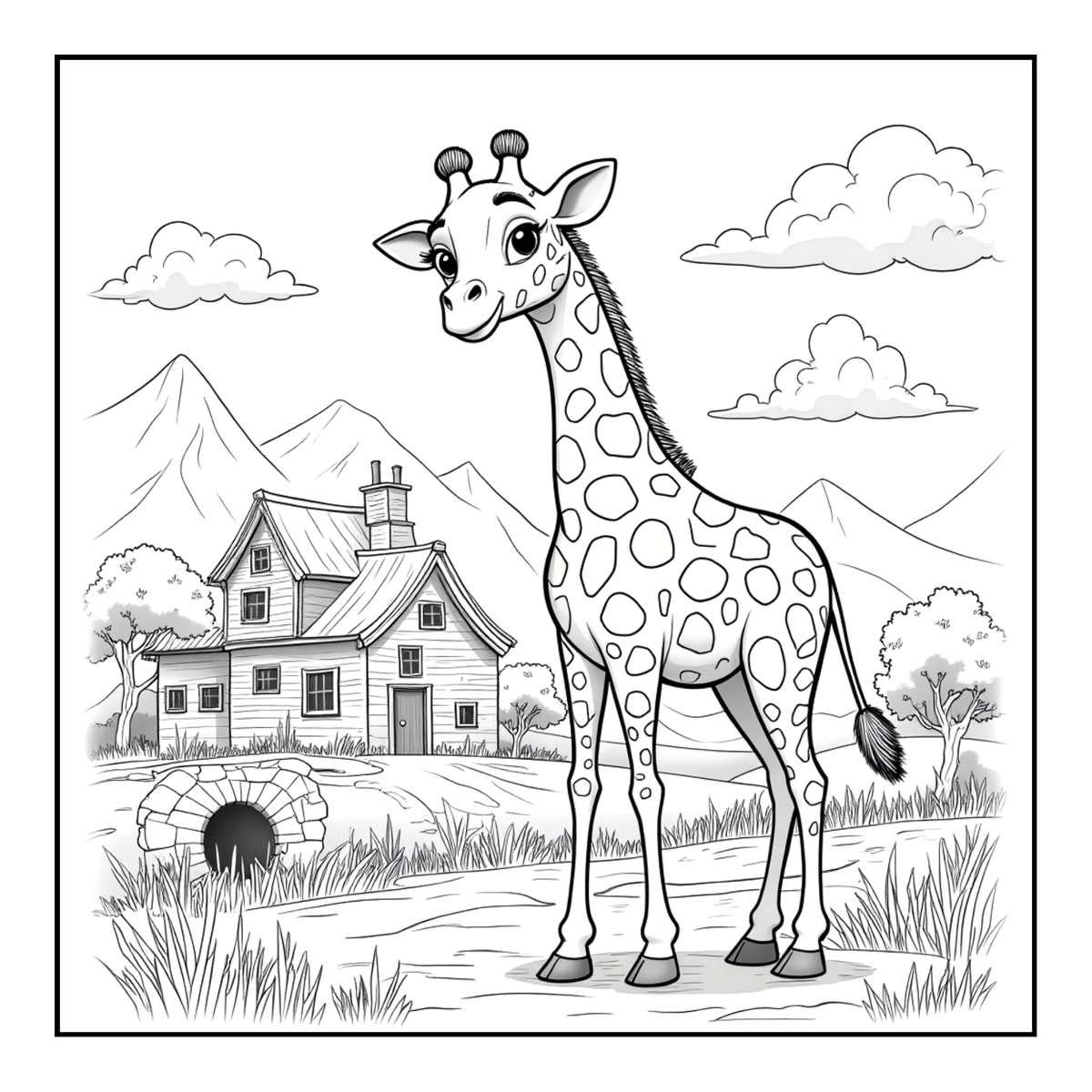 Cute Cozy Funny Giraffe Animal Coloring Book Gift for Adults Kids Boys Girls Teens: Single Sided Bold and Easy Little Giraffe Coloring Book