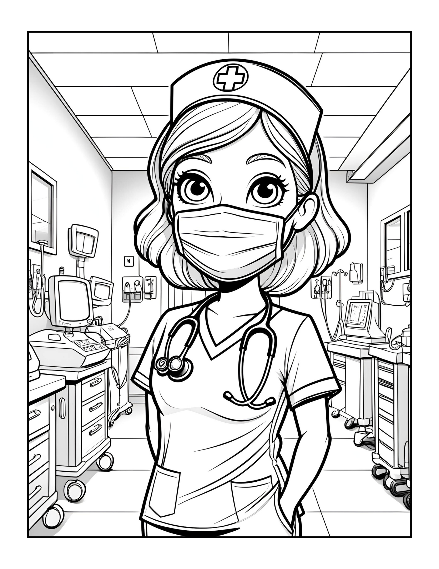 Nurse Coloring Book Gift for Adults Men Women Kids Young Boys Girls Teens 50 Pages Single Sided Hospital Nurse Coloring Activity Book