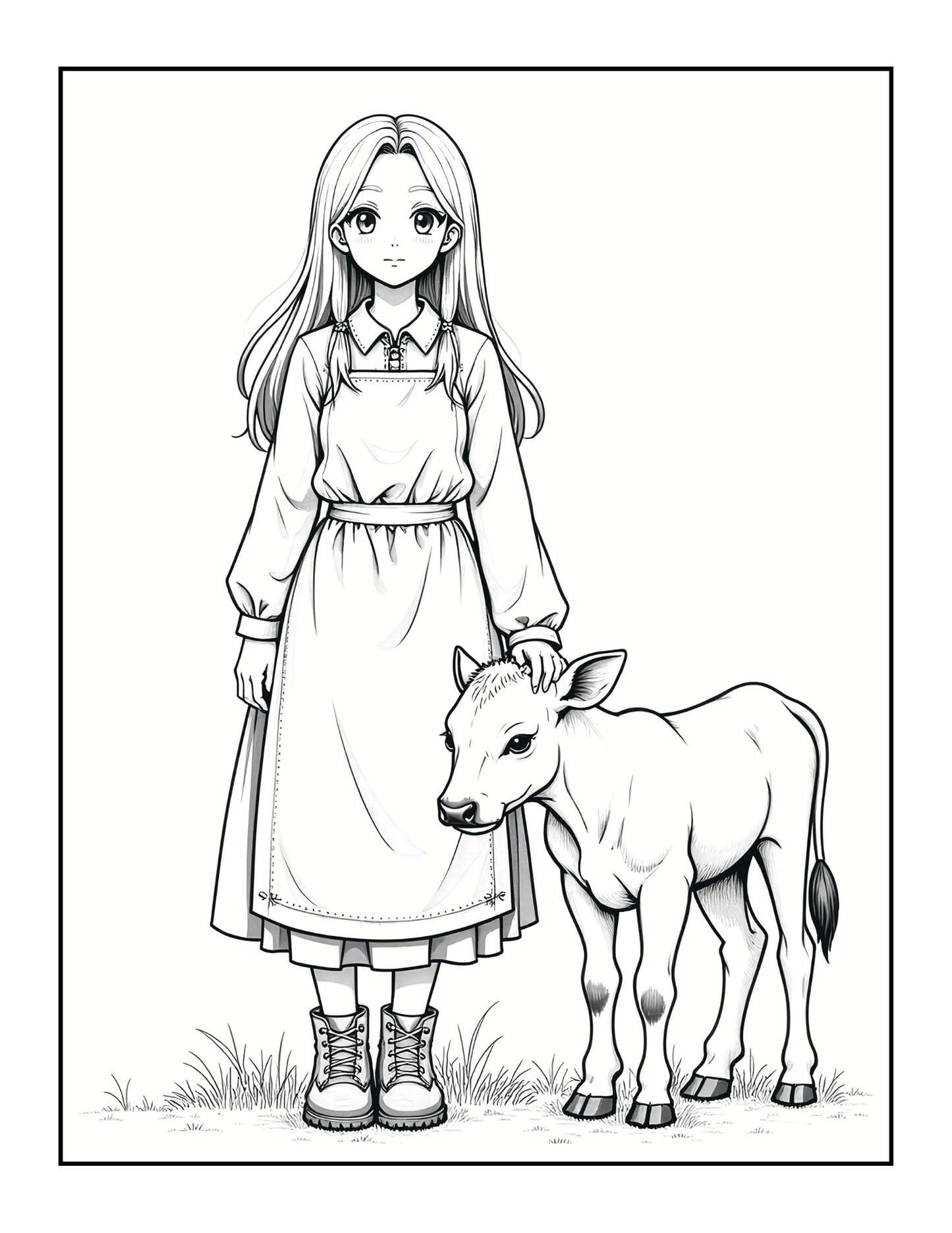 Cute Anime Farm Girls Coloring Book Gift for Adults Men Women Kids Boys Girls Teens Bold and Easy 50 Pages Single Sided Anime Farmer Girls