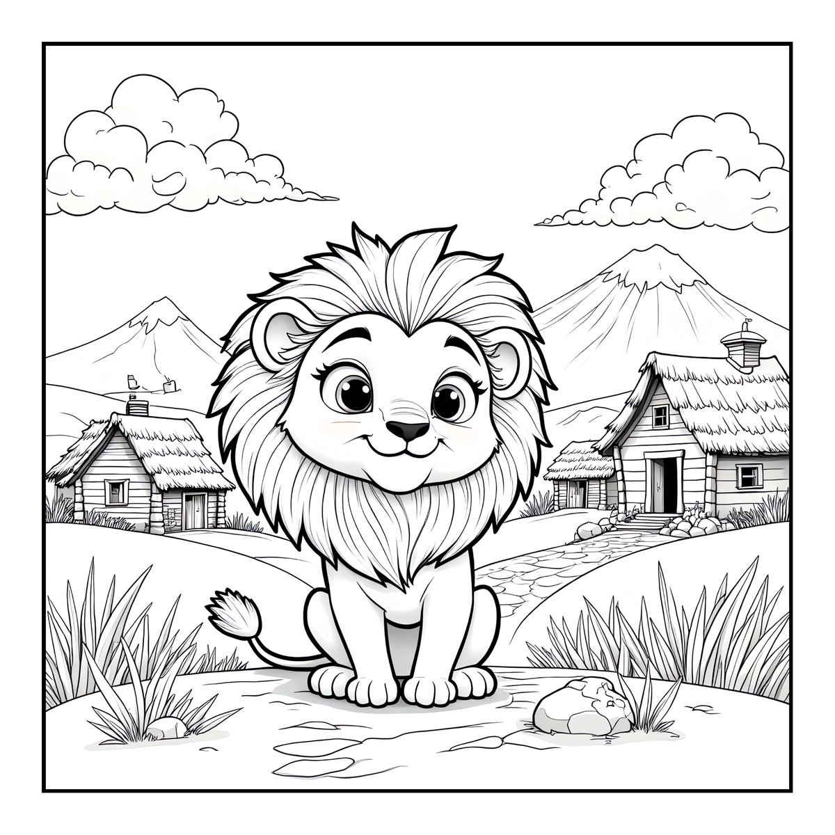 Cute Cozy Funny Lion Animal Coloring Book Gift for Adults Kids Boys Girls Teens: Single Sided Bold and Easy Cool Lion Themed Coloring Book