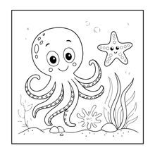 Load image into Gallery viewer, Cute Sea Life Coloring Book for Kids Teens Adults Ocean Animals, Marine Creatures, Stress Relief, Single Sided Coloring Pages
