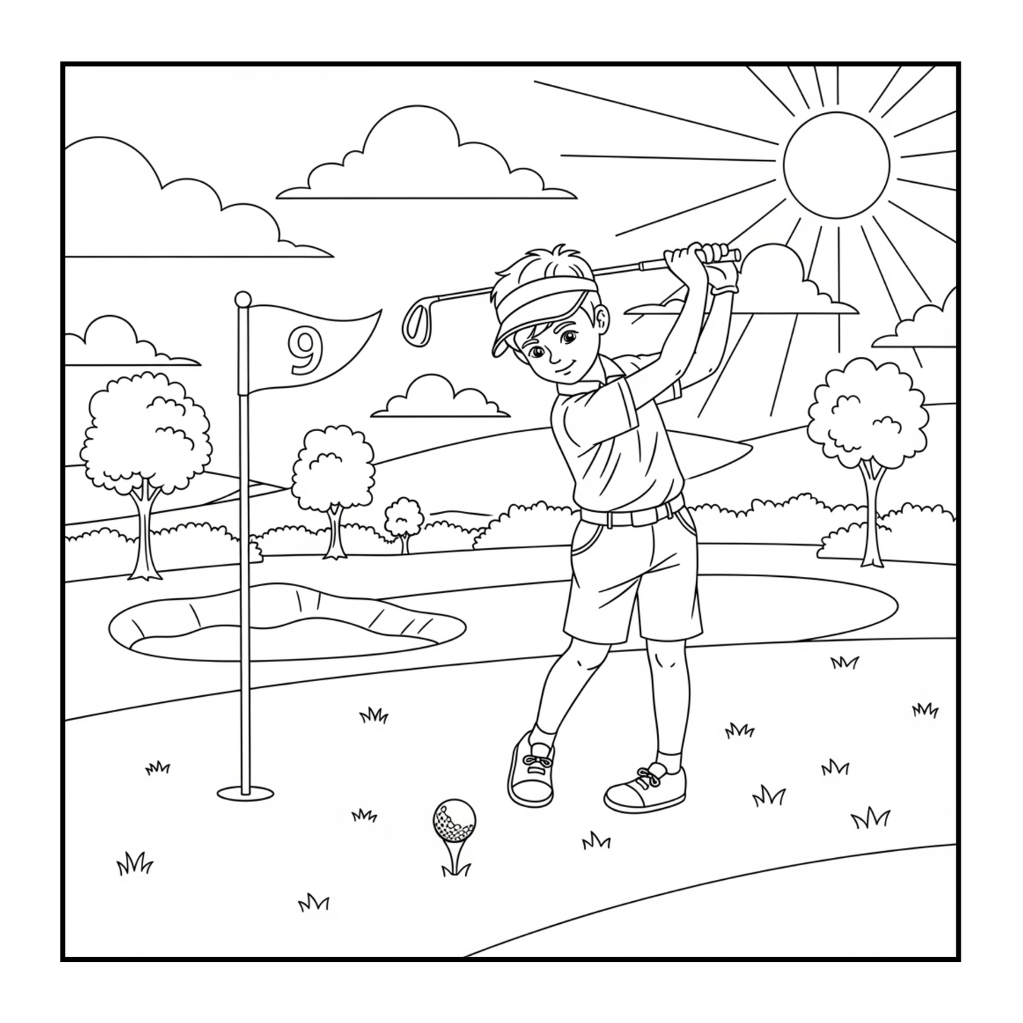 Golf Player Golfer Coloring Book for Adults Men Women Kids Boys Girls Teens Youth Single Sided Golfing Coloring Activity Book for Children