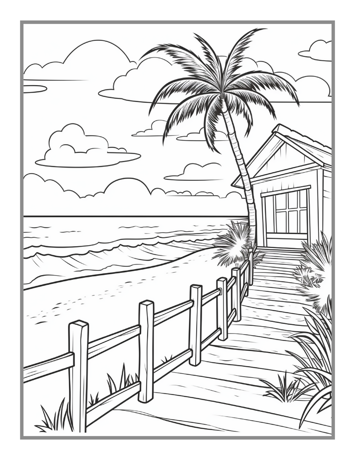 50 Pages Tropical Beach Homes Coloring Book Birthday Holiday Gift Adults Men Women Kids Boys Girls Teens Beach Life Coloring Activity Book