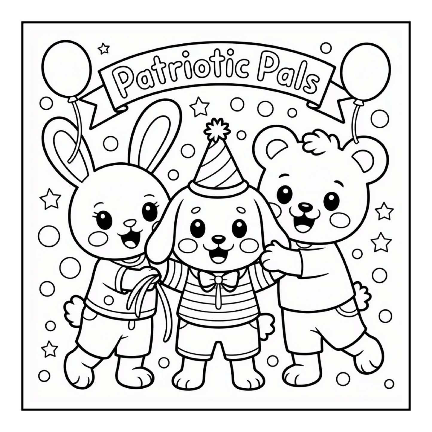 4th of July Independence Day Bear and Bunny Coloring Book Gift for Kids Boys Girls Young Teens 50 Pages Single Sided Coloring Activity Sheet