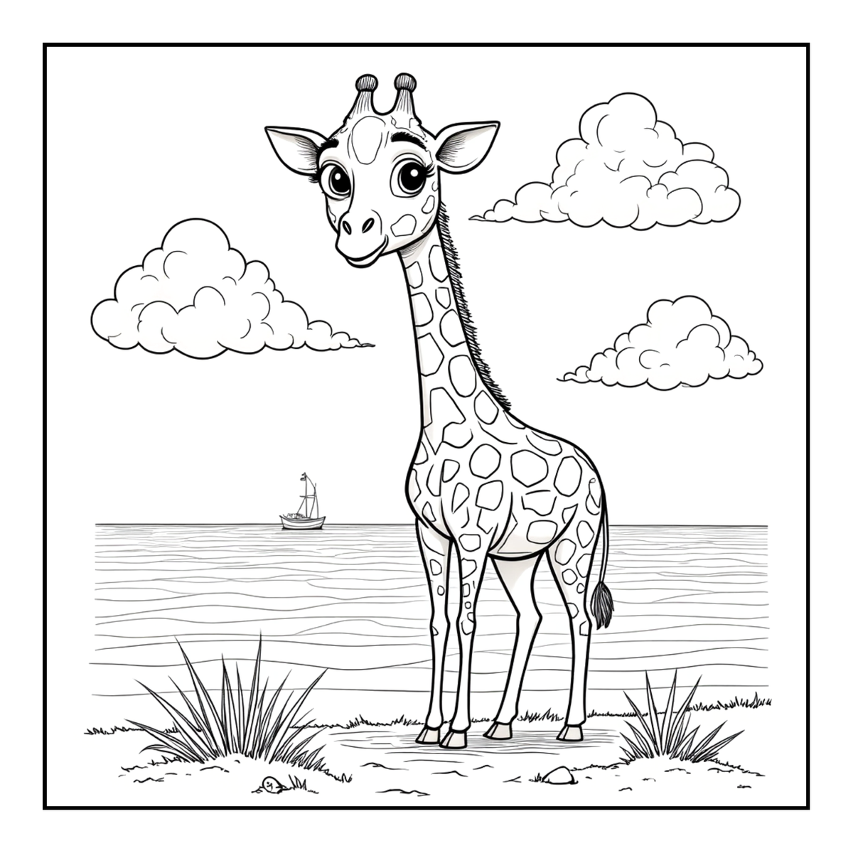 Cute Cozy Funny Giraffe Animal Coloring Book Gift for Adults Kids Boys Girls Teens: Single Sided Bold and Easy Little Giraffe Coloring Book