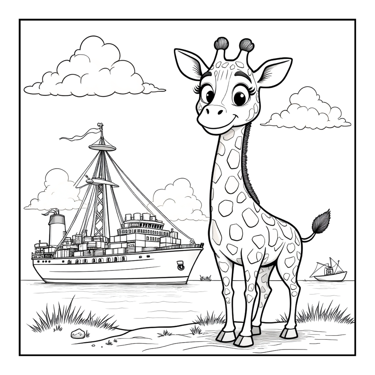Cute Cozy Funny Giraffe Animal Coloring Book Gift for Adults Kids Boys Girls Teens: Single Sided Bold and Easy Little Giraffe Coloring Book