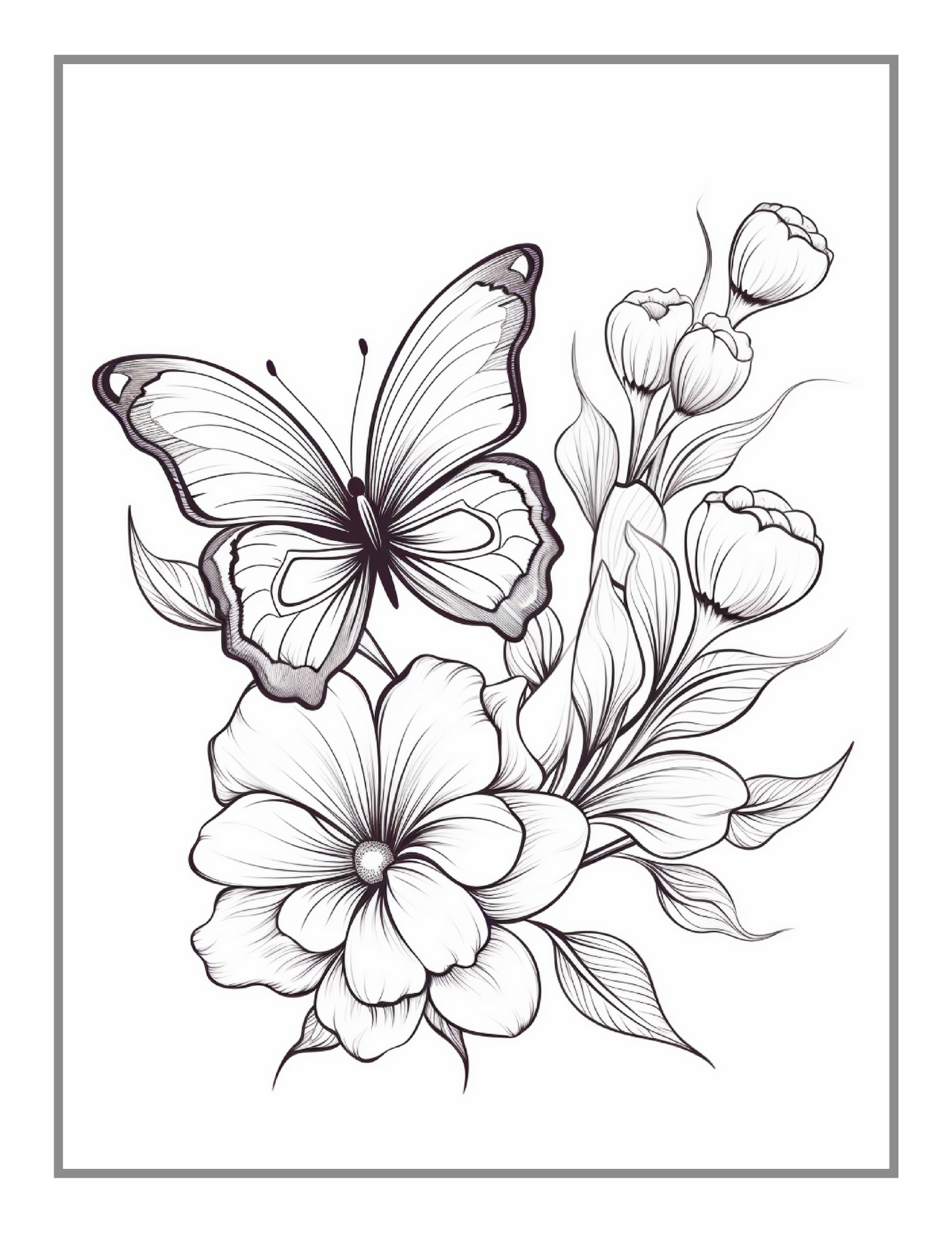 50 Pages Cute Butterfly and Flower Coloring Book Holiday Birthday Gift Present for Adults Kids Men Women Boys Girls Teens Butterfly Lover