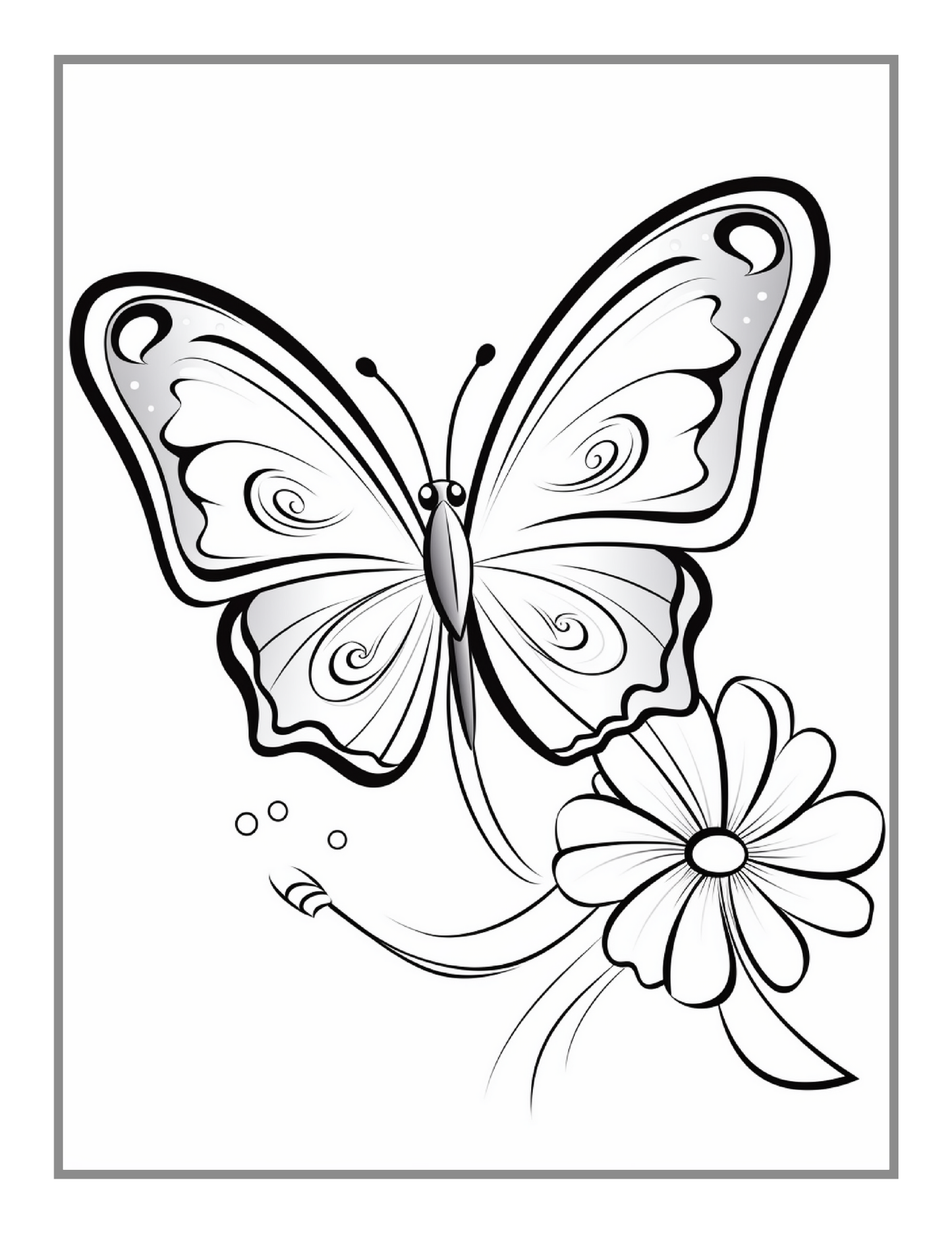 Cute Butterfly and Flower Coloring Book Holiday Birthday Gift Present for Adults Kids Men Women Boys Girls Teens 50 Pages Butterfly Floral