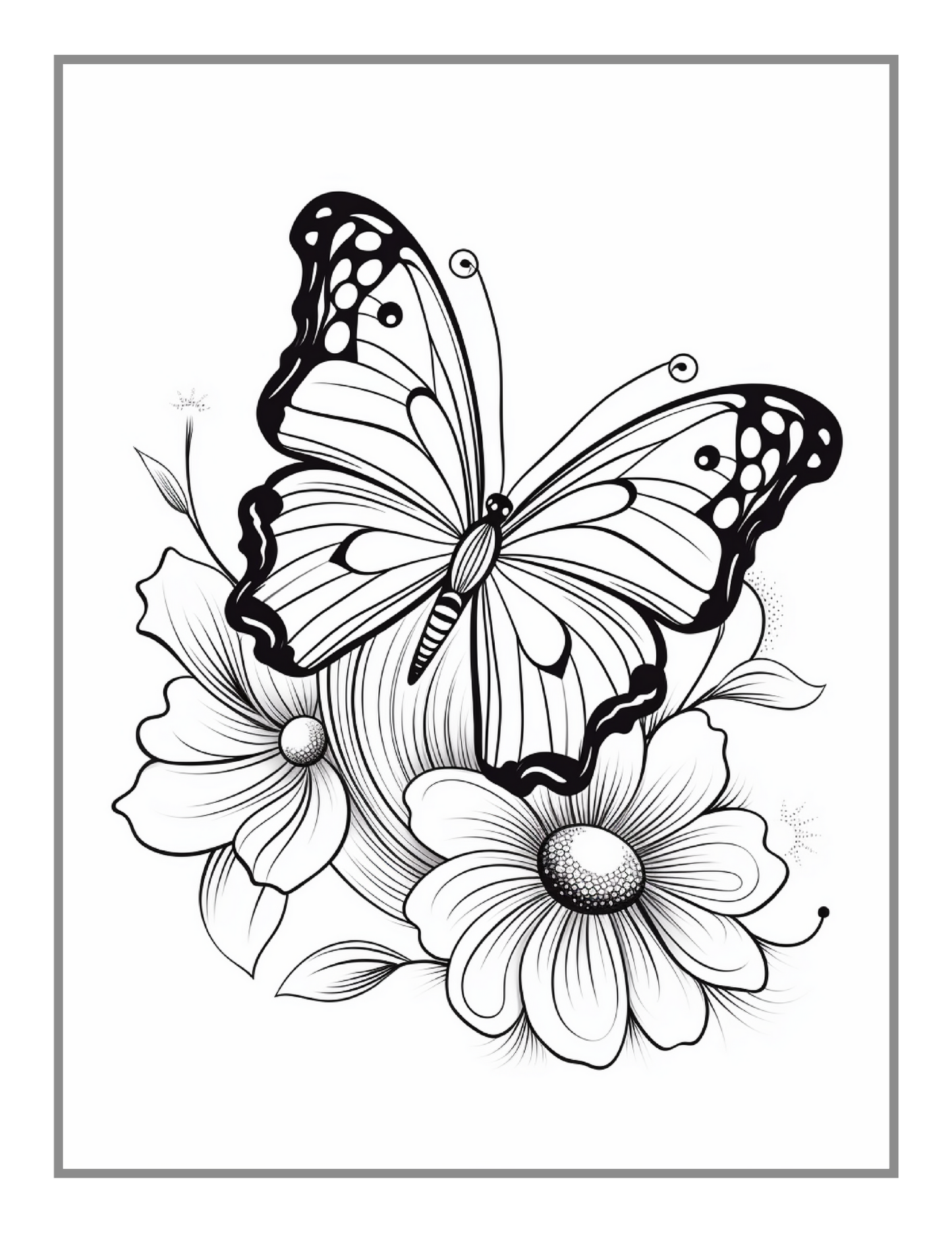 Cute Butterfly and Flower Coloring Book Holiday Birthday Gift Present for Adults Kids Men Women Boys Girls Teens 50 Pages Butterfly Floral