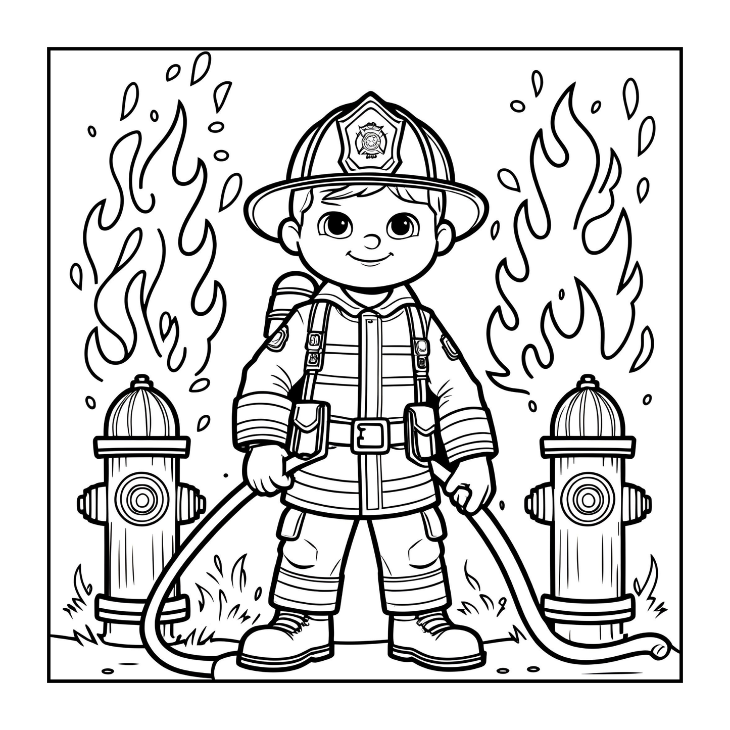 Cool Firefighter Coloring Book Gift for Adults Men Women Kids Boys Girls Teens Bold and Easy Stress Relief Firefighter Coloring Book