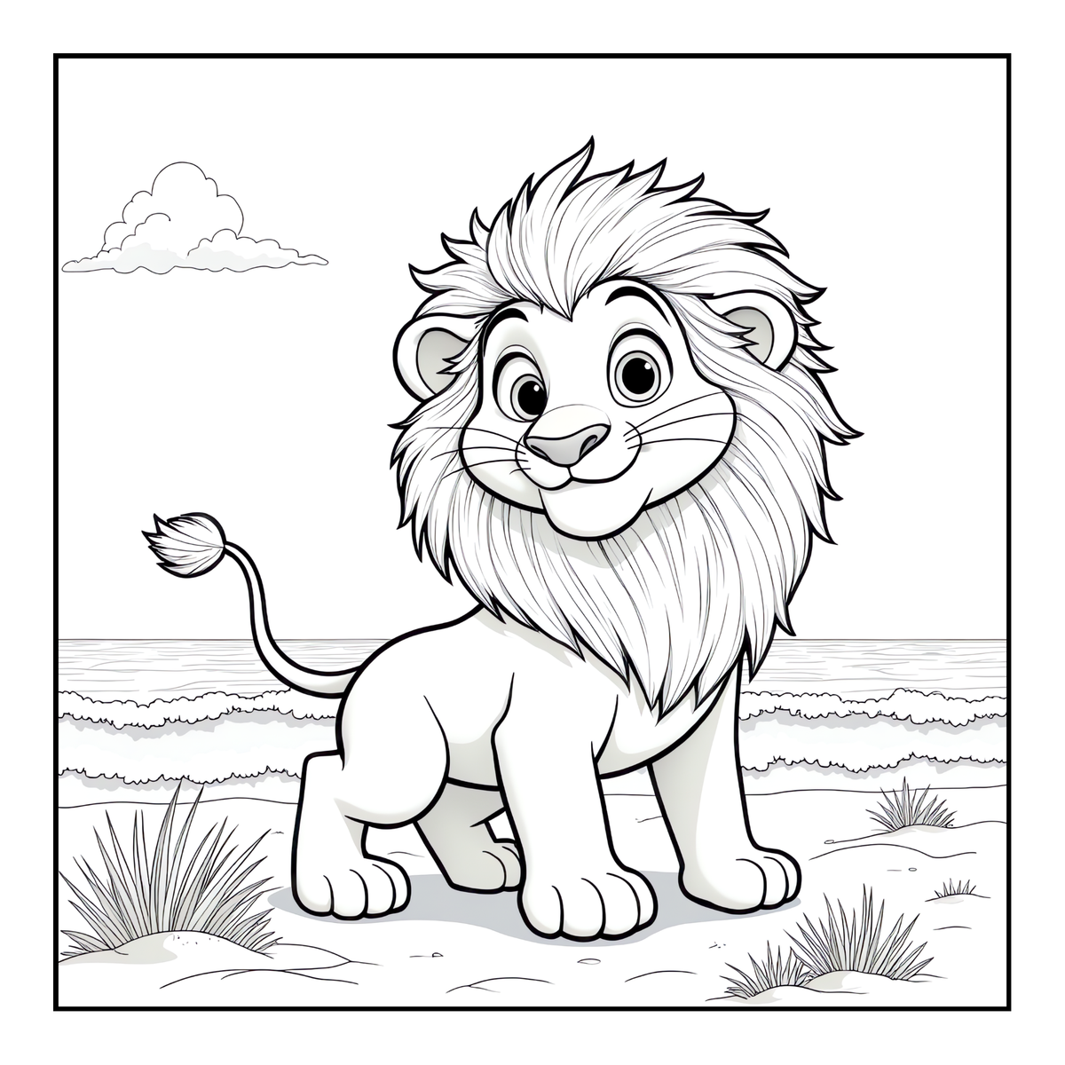 Cute Cozy Funny Lion Animal Coloring Book Gift for Adults Kids Boys Girls Teens: Single Sided Bold and Easy Cool Lion Themed Coloring Book