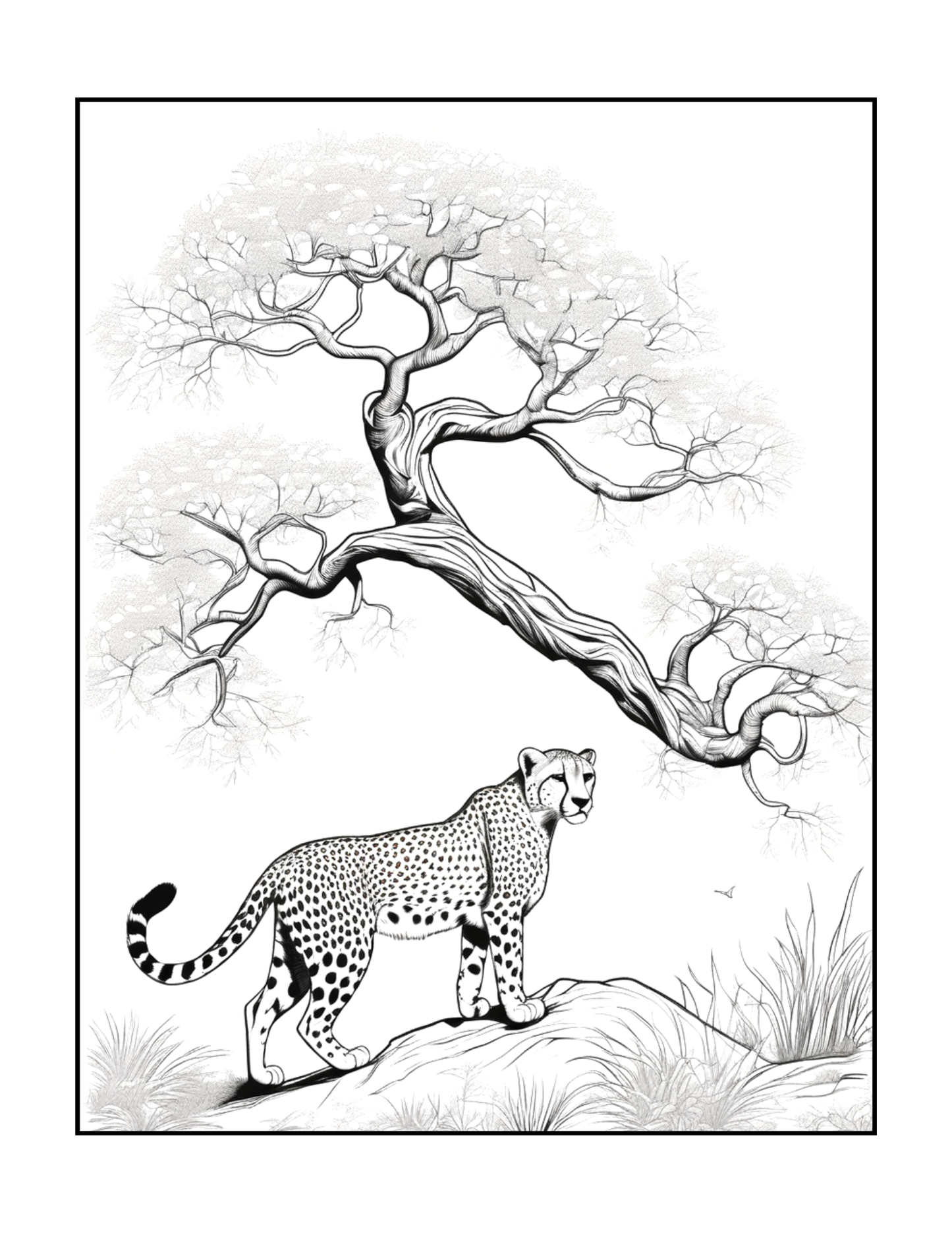 Cool Cheetah Coloring Book Gift for Adults Kids Boys Girls Teens Youth 50 Pages Single Sided Relaxation Wildlife Safari Zoo Animal Coloring