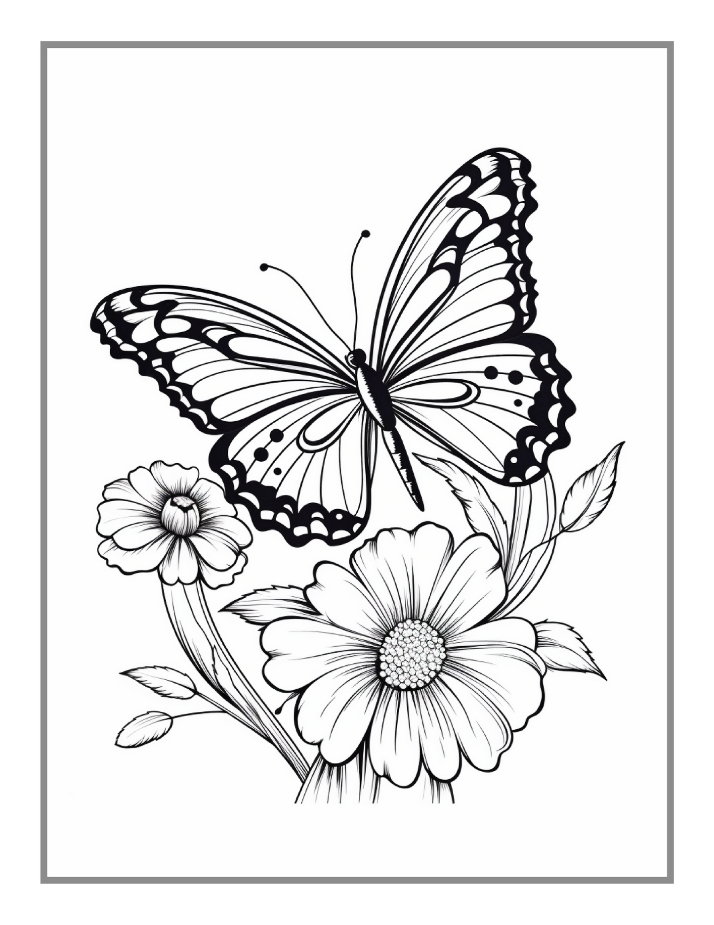 Cute Butterfly and Flower Coloring Book Holiday Birthday Gift Present for Adults Kids Men Women Boys Girls Teens 50 Pages Butterfly Floral