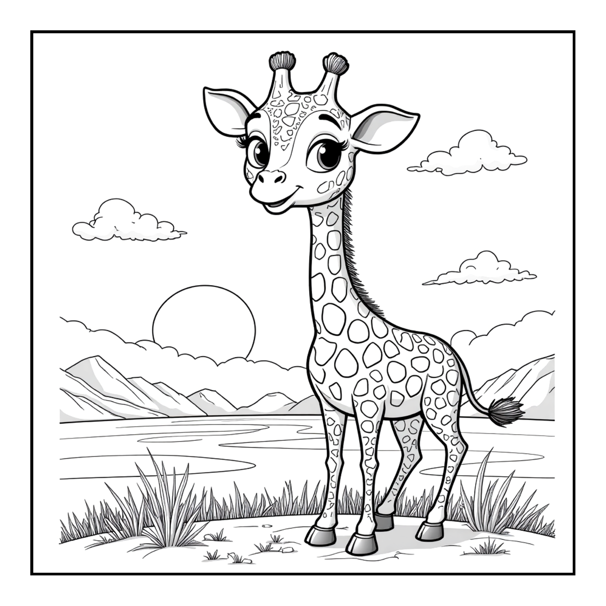 Cute Cozy Funny Giraffe Animal Coloring Book Gift for Adults Kids Boys Girls Teens: Single Sided Bold and Easy Little Giraffe Coloring Book