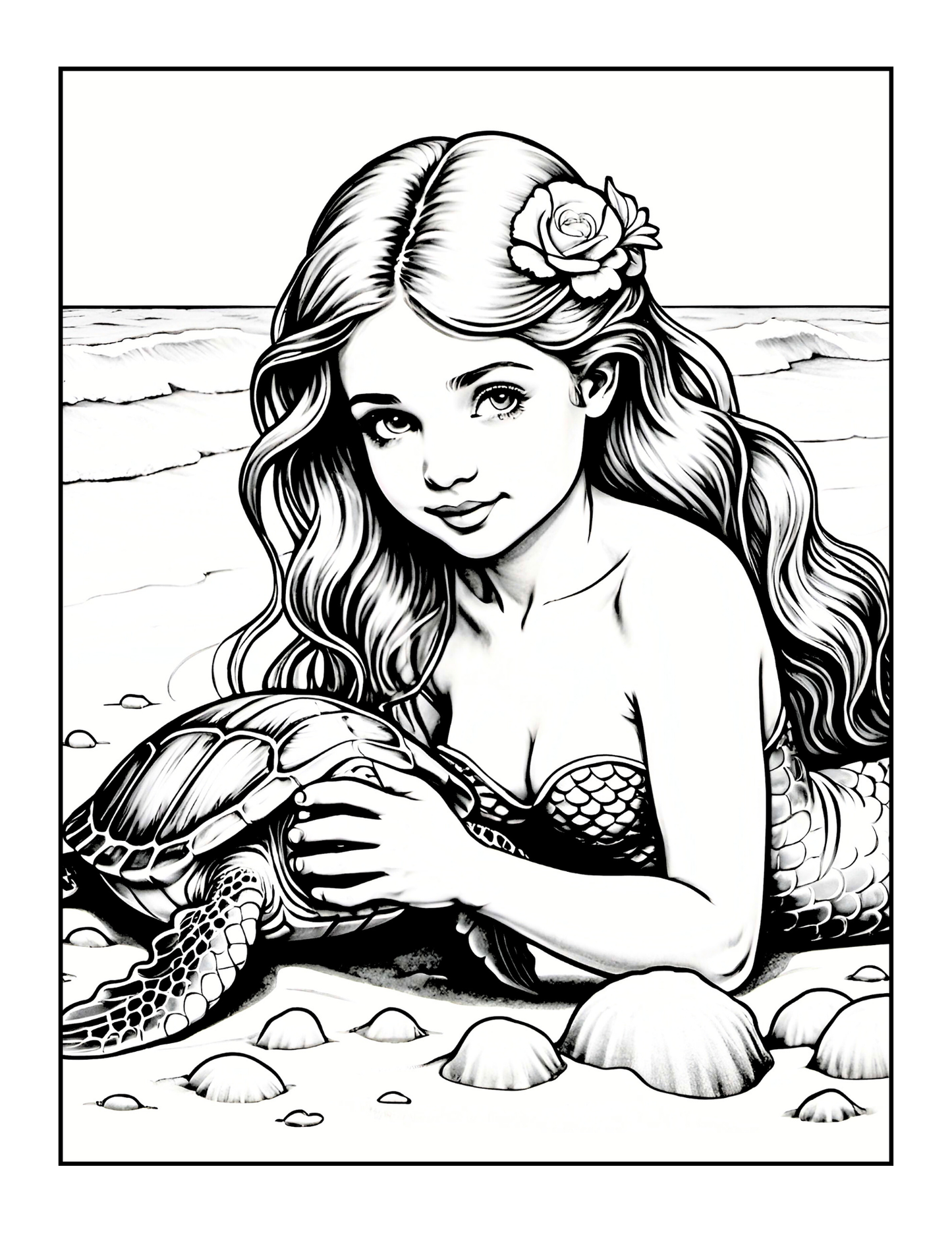 50 Pages Single Sided Cute Beautiful Mermaid Coloring Book Gift for Adults Men Women Kids Boys Girls Young Teens Bold and Easy Mermaid
