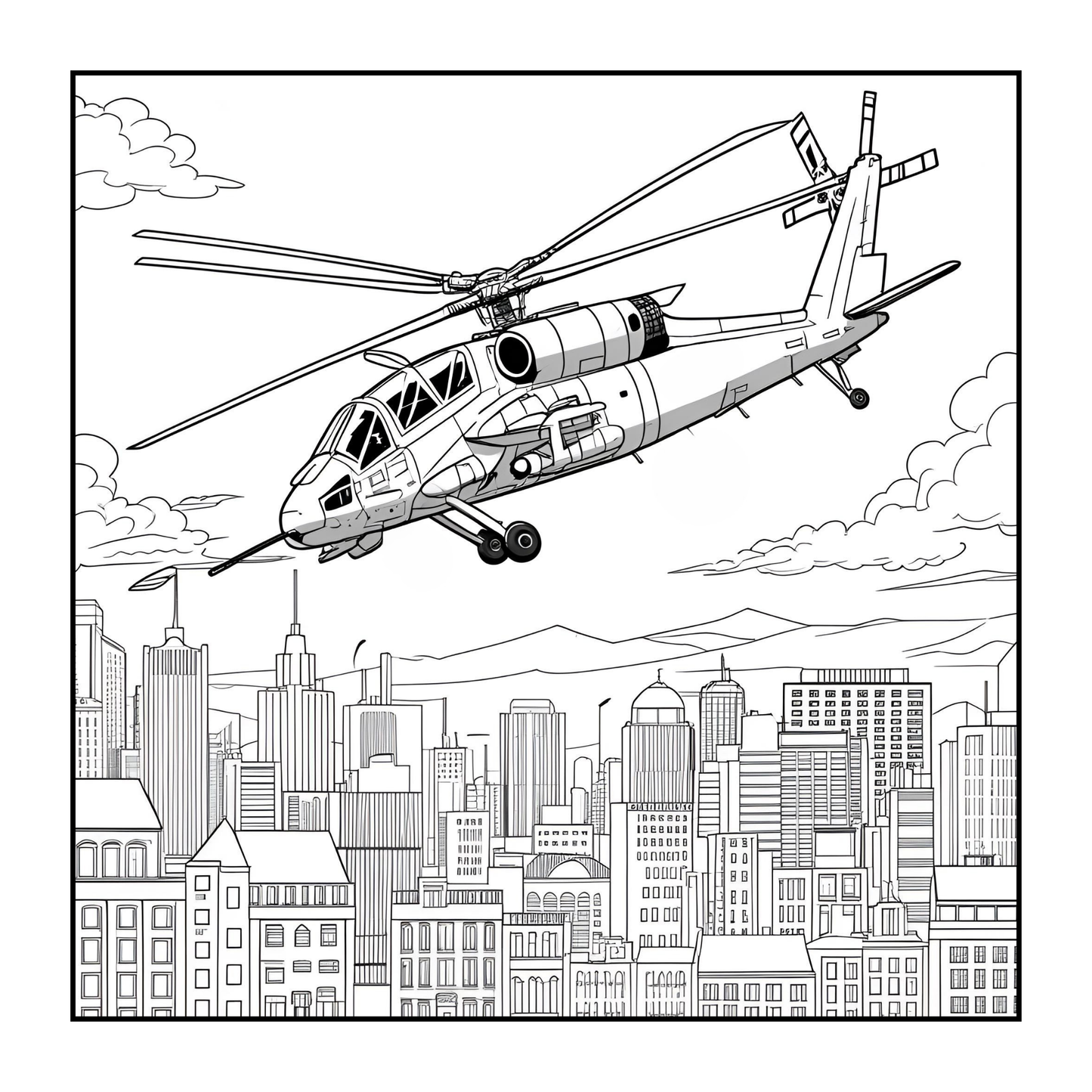 Military Attack Helicopter Coloring Book Gift for Adults Kids Boys Girls Teens Bold and Easy 50 Pages Single Sided Coloring Activity Book