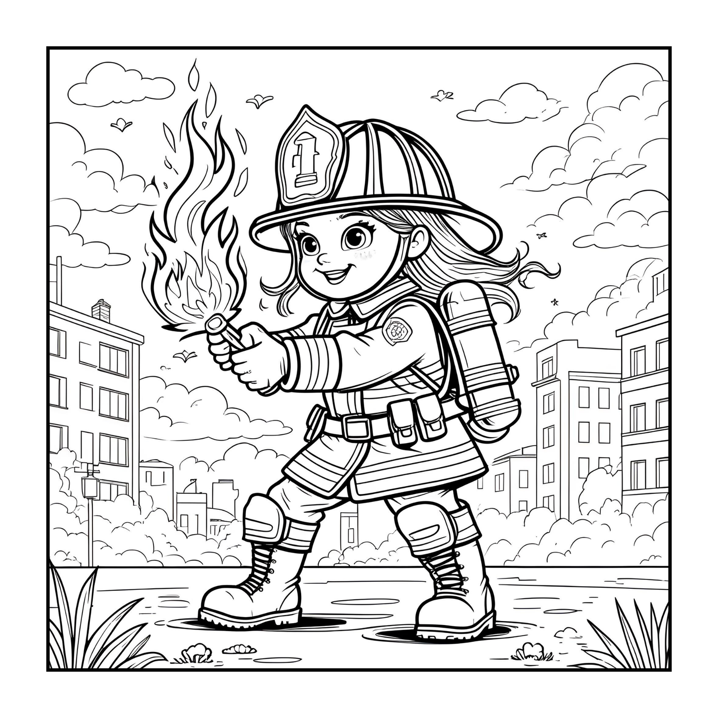 Cool Firefighter Coloring Book Gift for Adults Men Women Kids Boys Girls Teens 50 Pages Single Sided Fire Truck Fireman Firewoman Coloring