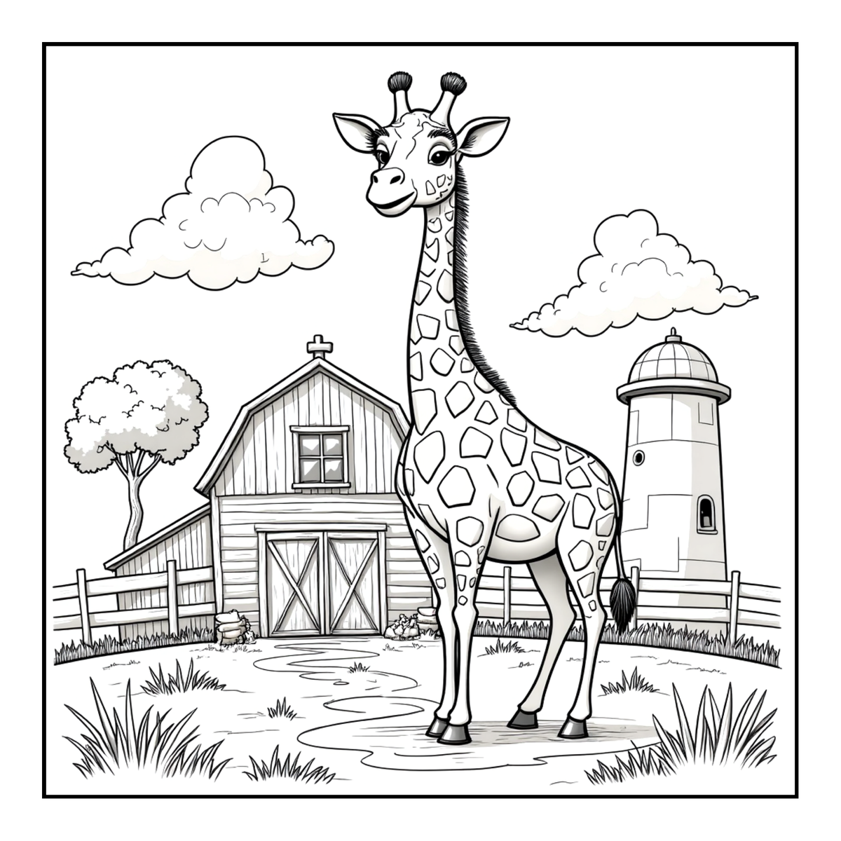 Cute Cozy Funny Giraffe Animal Coloring Book Gift for Adults Kids Boys Girls Teens: Single Sided Bold and Easy Little Giraffe Coloring Book