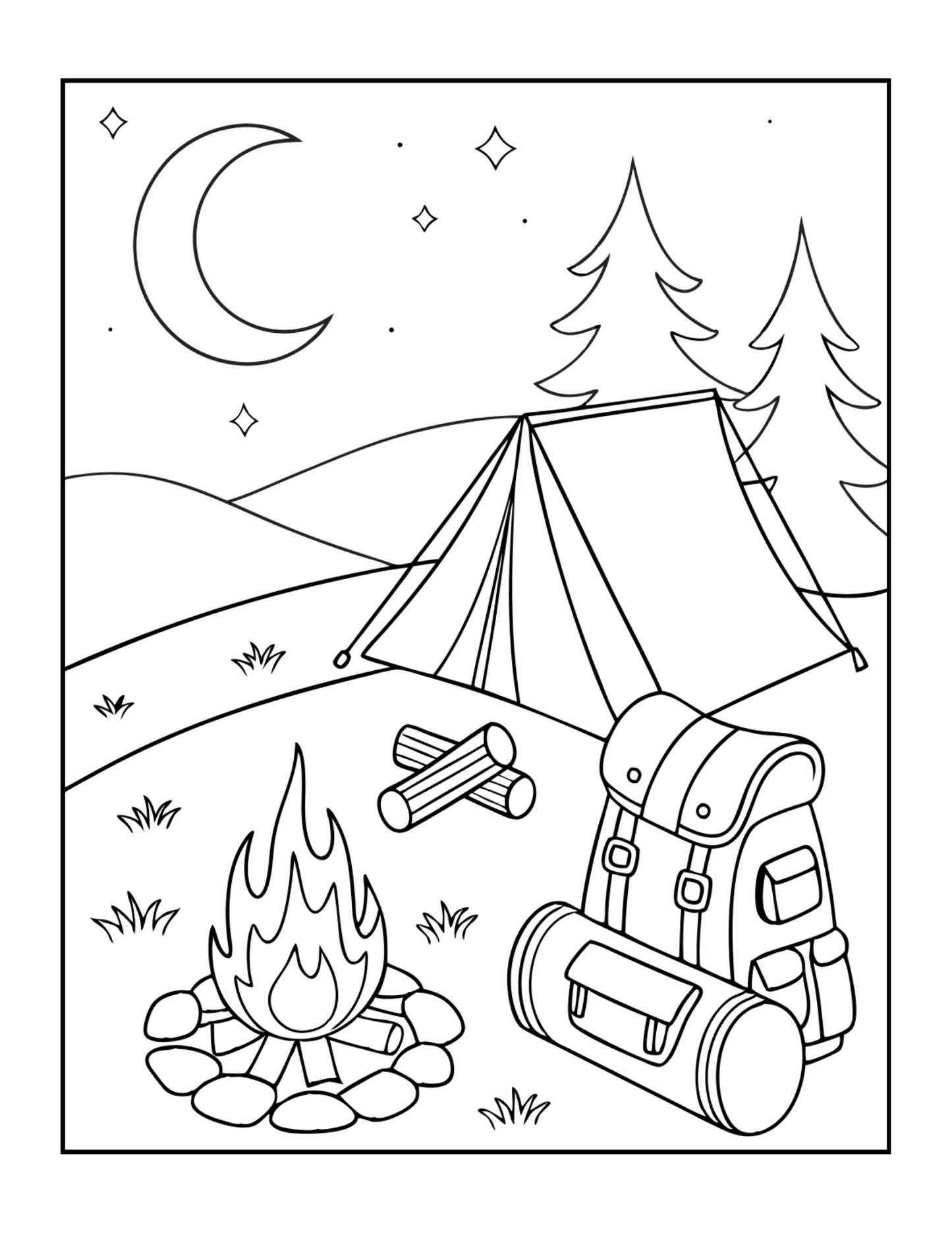 Bold and Easy Cozy Camping Coloring Book Gift for Adults Men Women Kids Boys Girls Young Teens Summer Camp Camping Coloring Sheets