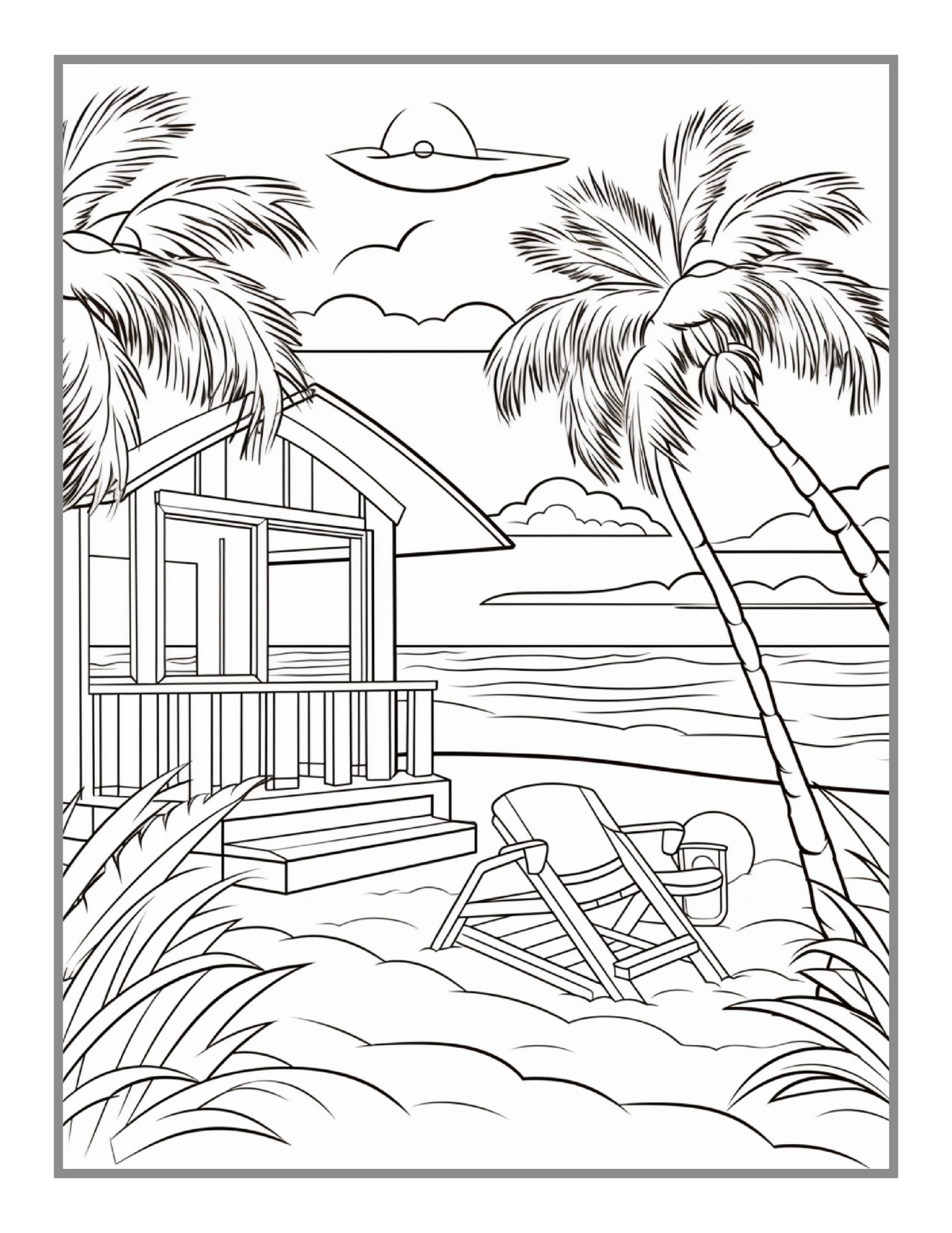 50 Pages Tropical Beach Homes Coloring Book Birthday Holiday Gift Adults Men Women Kids Boys Girls Teens Beach Life Coloring Activity Book